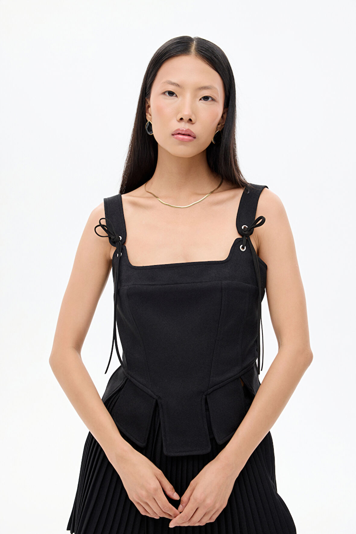 Askılı Bağlamalı Korse Bluz Siyah