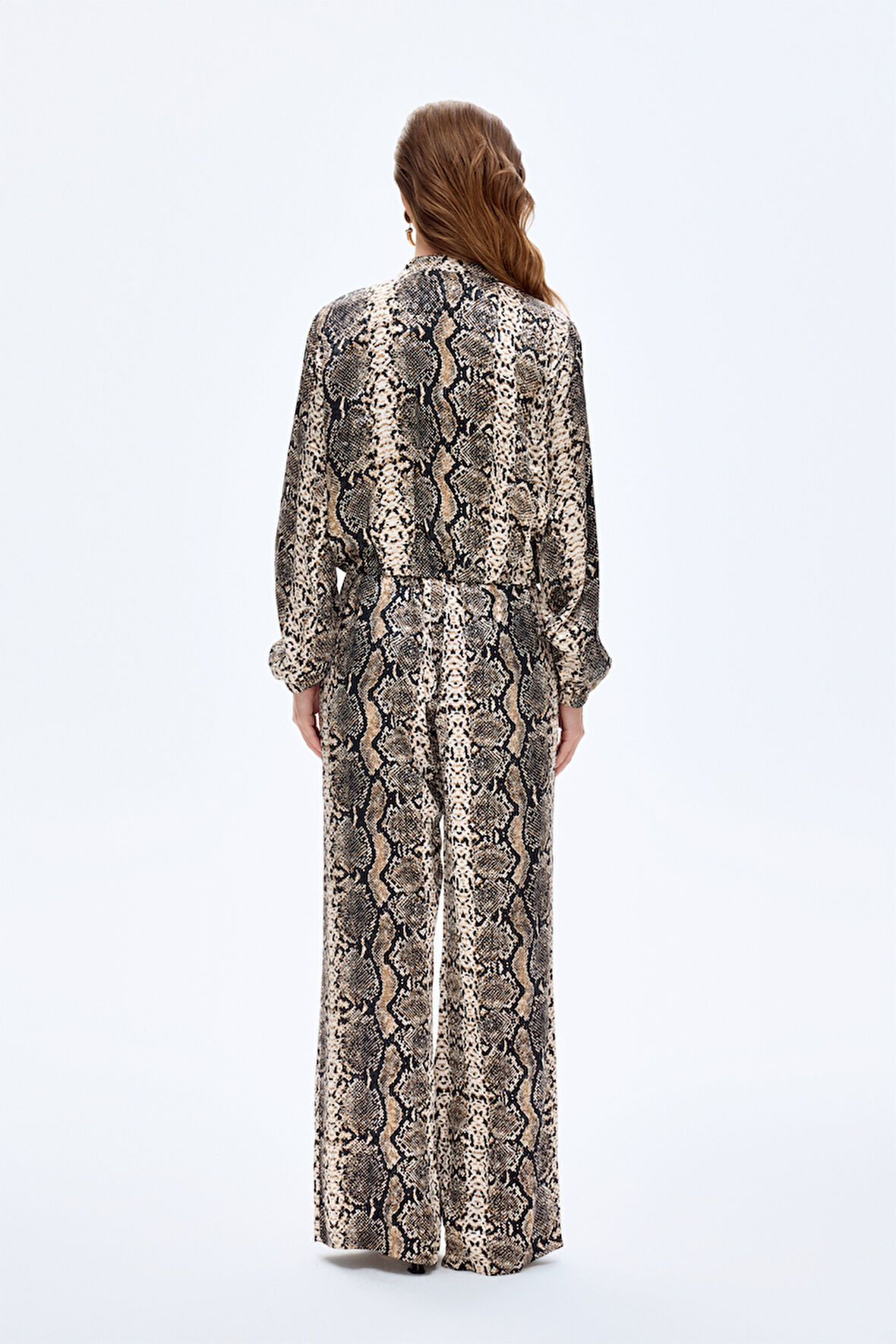 Yılan Desenli Fermuarlı Kısa Ceket Kahverengi