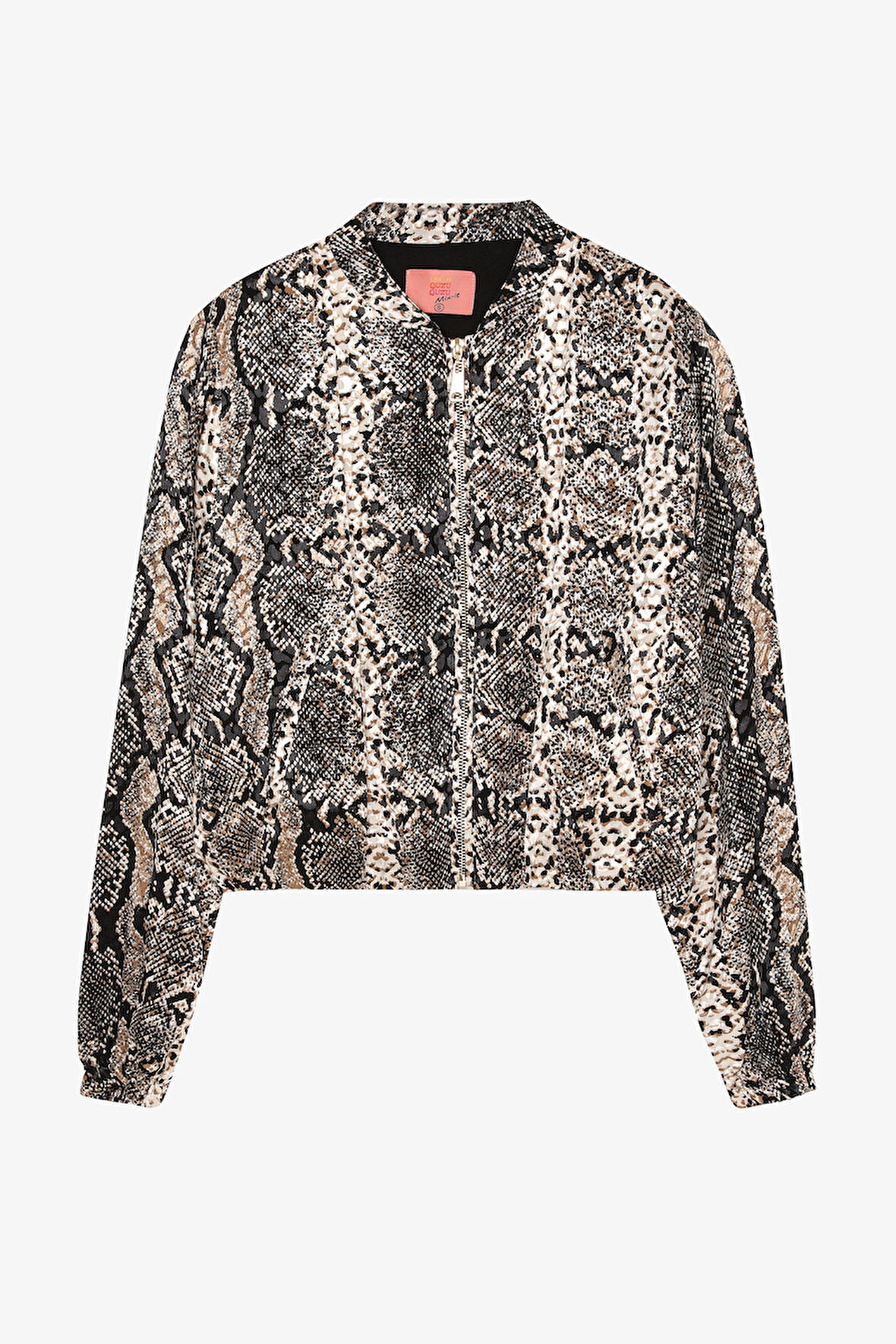 Yılan Desenli Fermuarlı Kısa Ceket Kahverengi