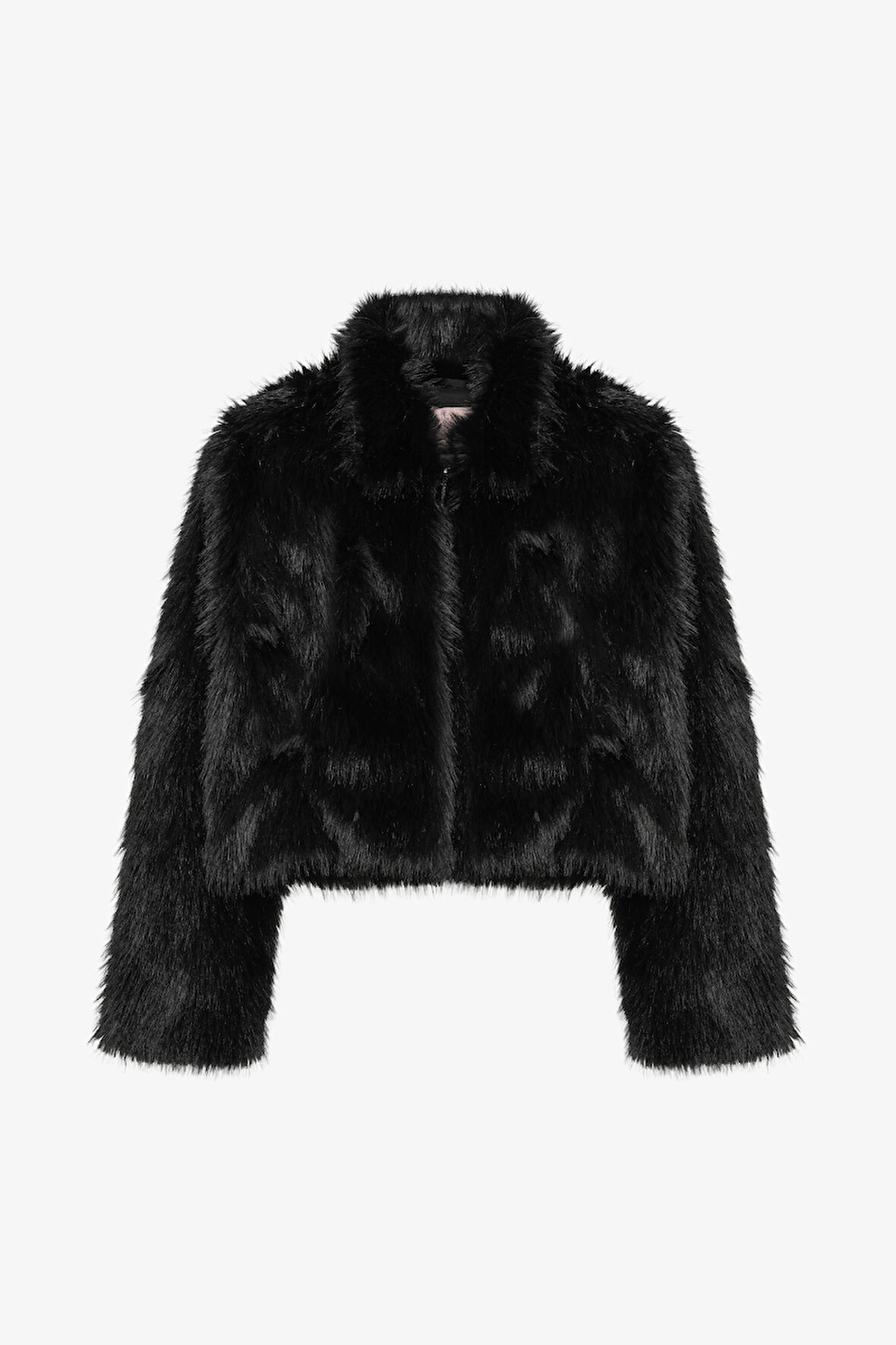 Fermuarlı Kısa Kürk Ceket Siyah