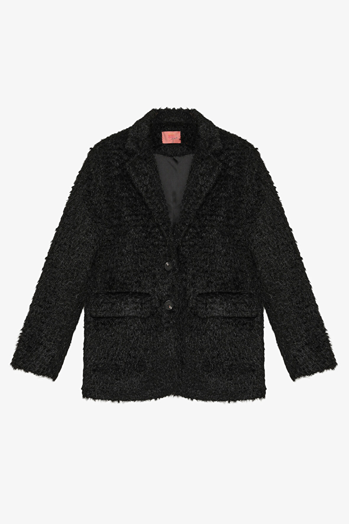 Tüylü Dokulu Oversize Blazer Ceket Siyah