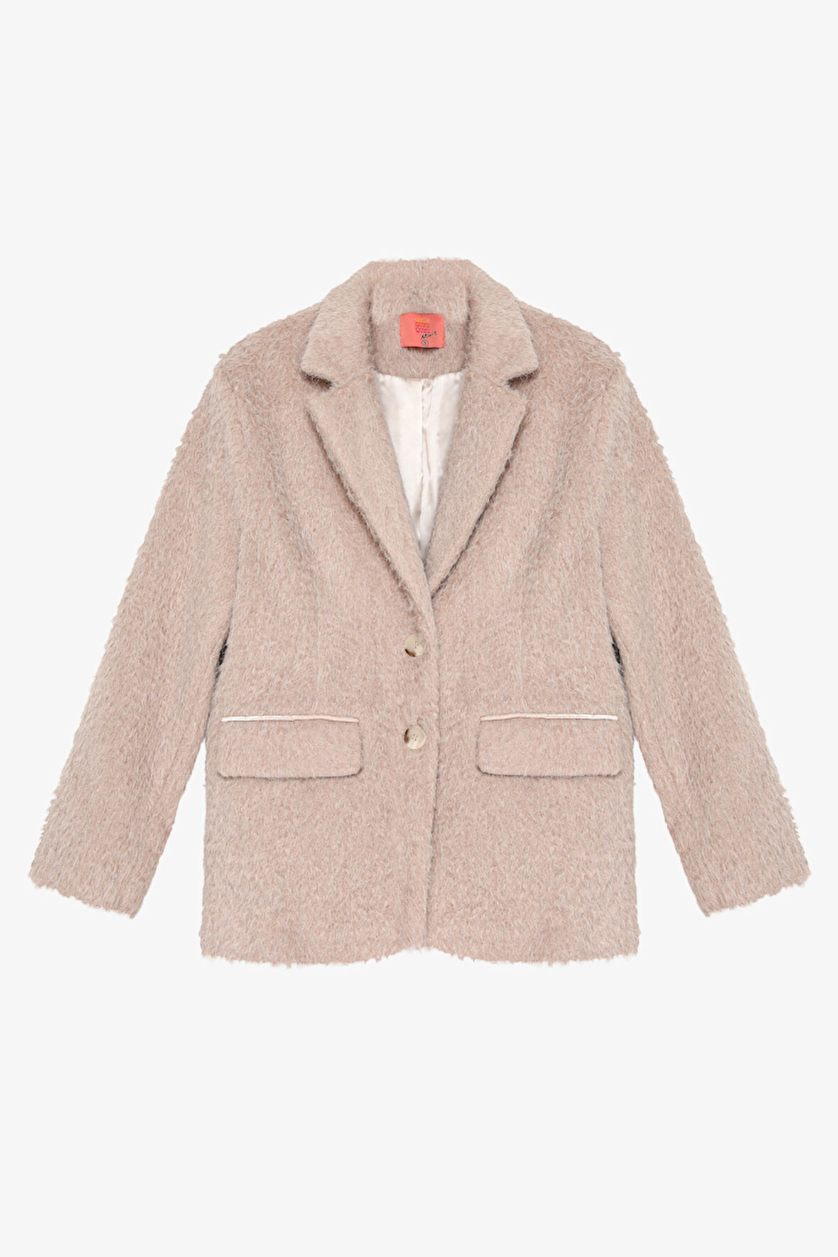 Tüylü Dokulu Oversize Blazer Ceket Bej