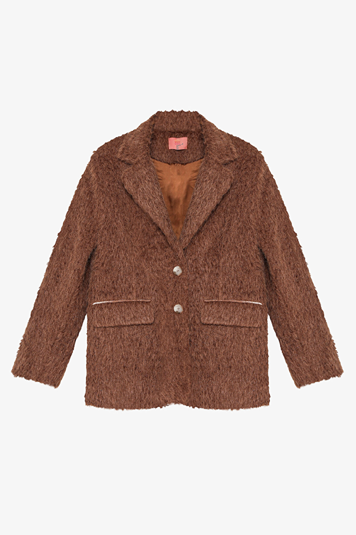 Tüylü Dokulu Oversize Blazer Ceket Kahverengi