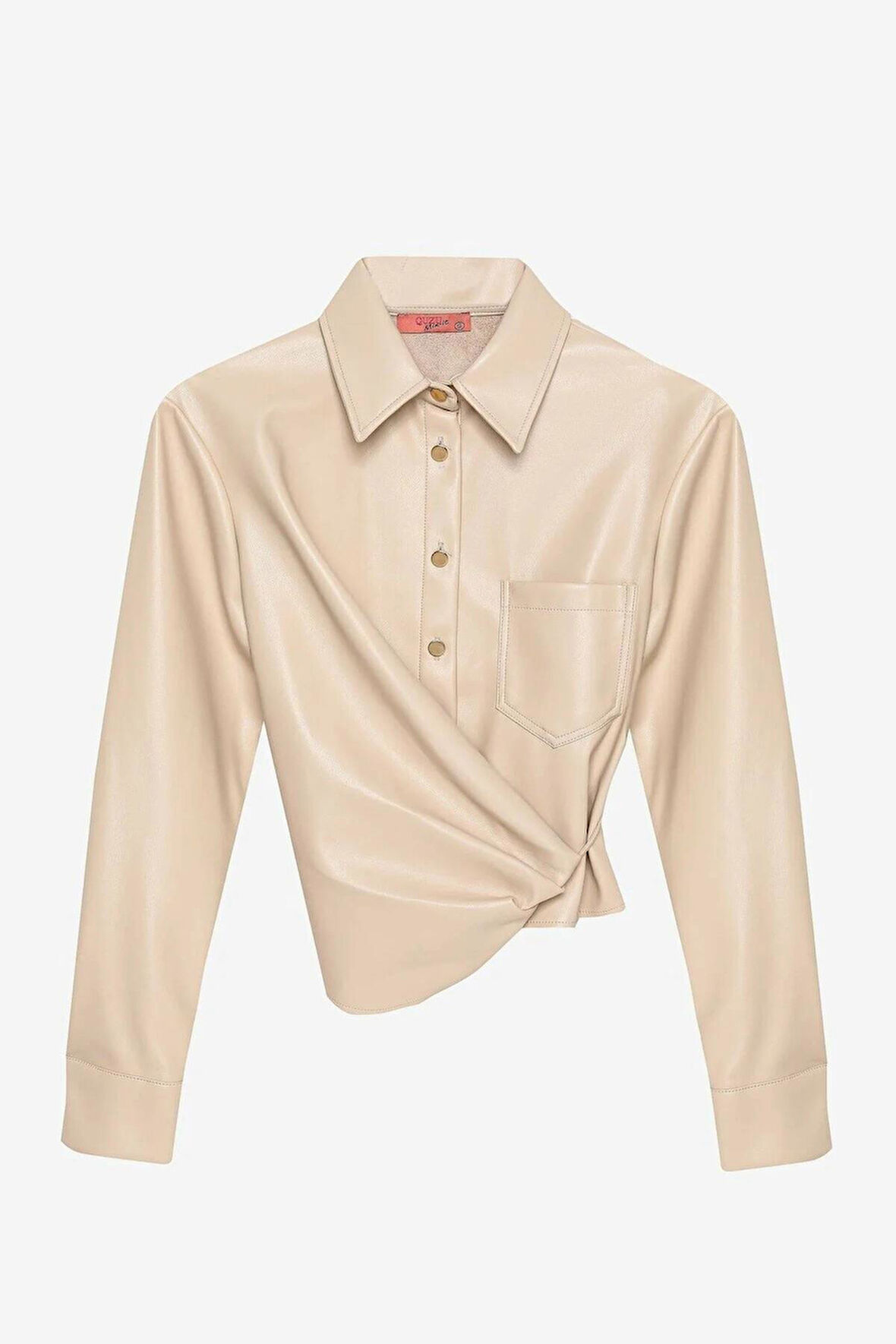 Quzu Bağlama Detaylı Kadın Deri Gömlek