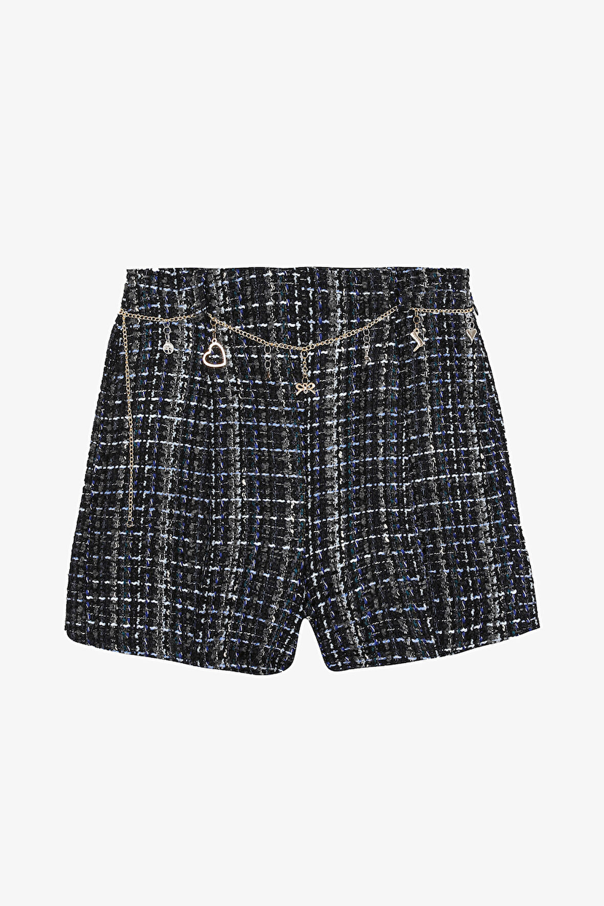 Zincir Kemerli Tüvit Mini Şort Lacivert