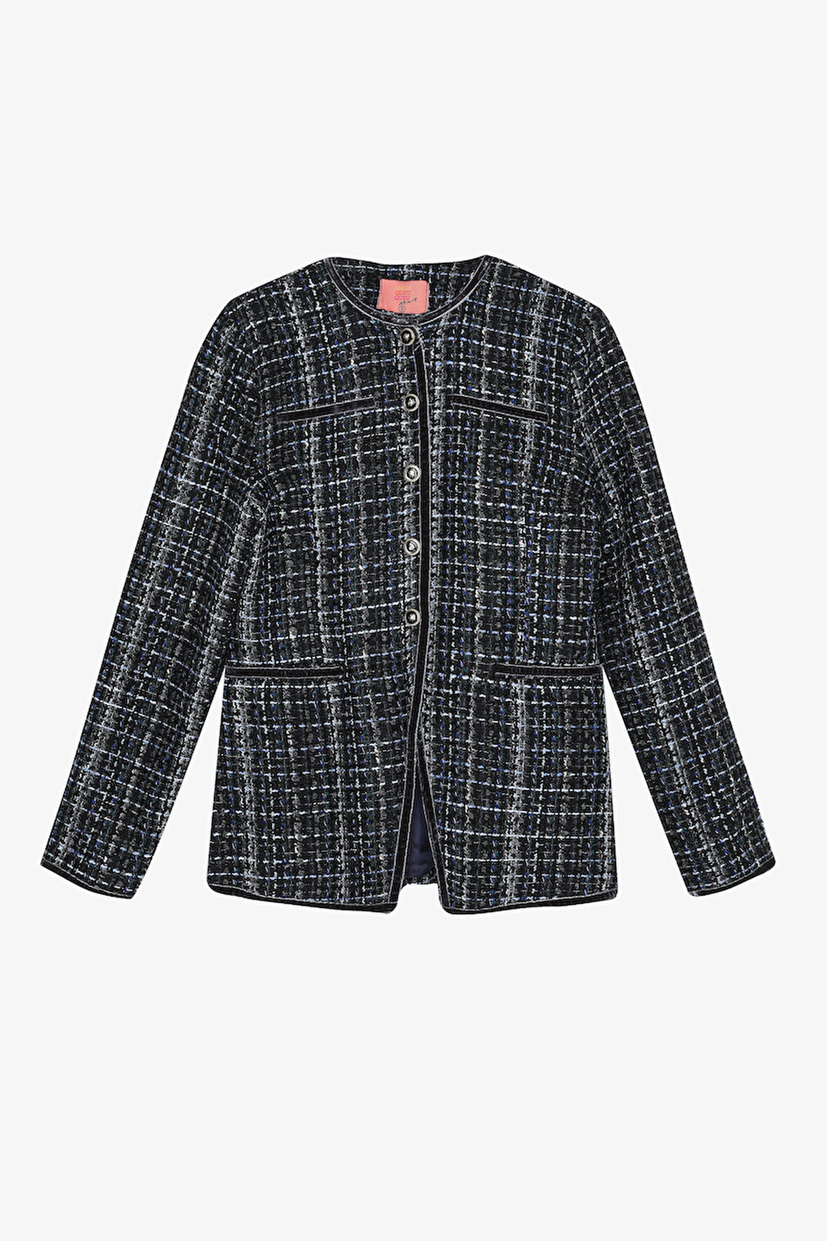 Yuvarlak Yaka Düğmeli Tüvit Ceket Lacivert