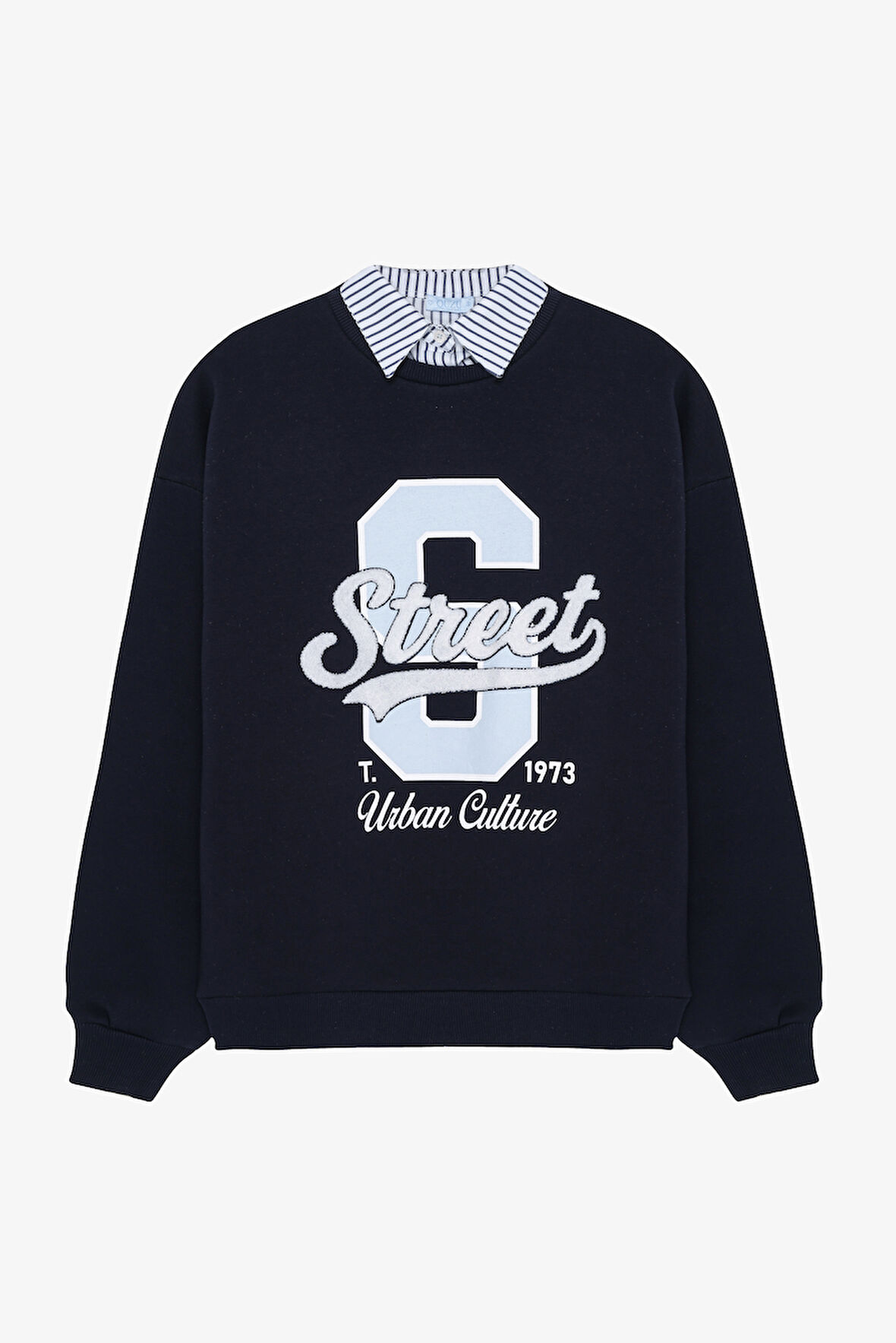 Gömlek Yaka Street Baskılı Oversize Sweatshirt Lacivert