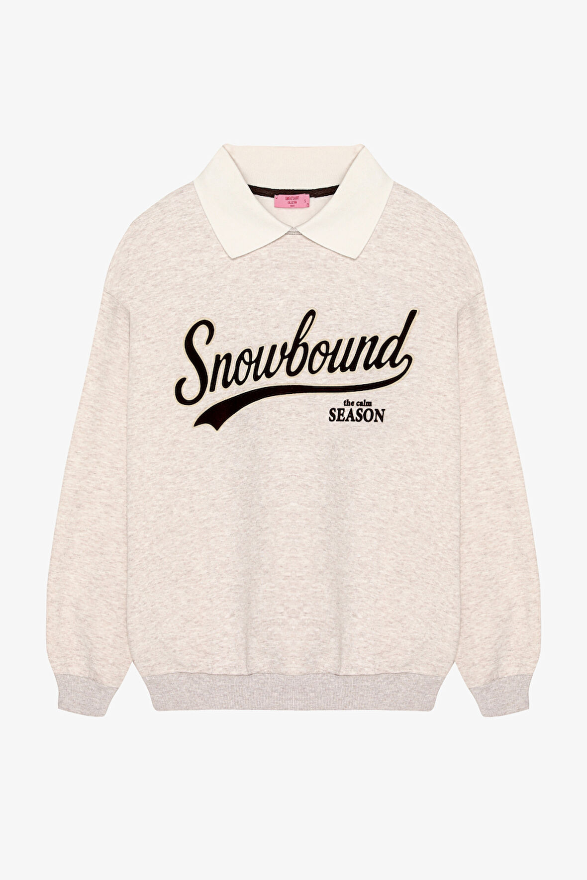 Kontrast Yaka Baskılı Oversize Sweatshirt Bej