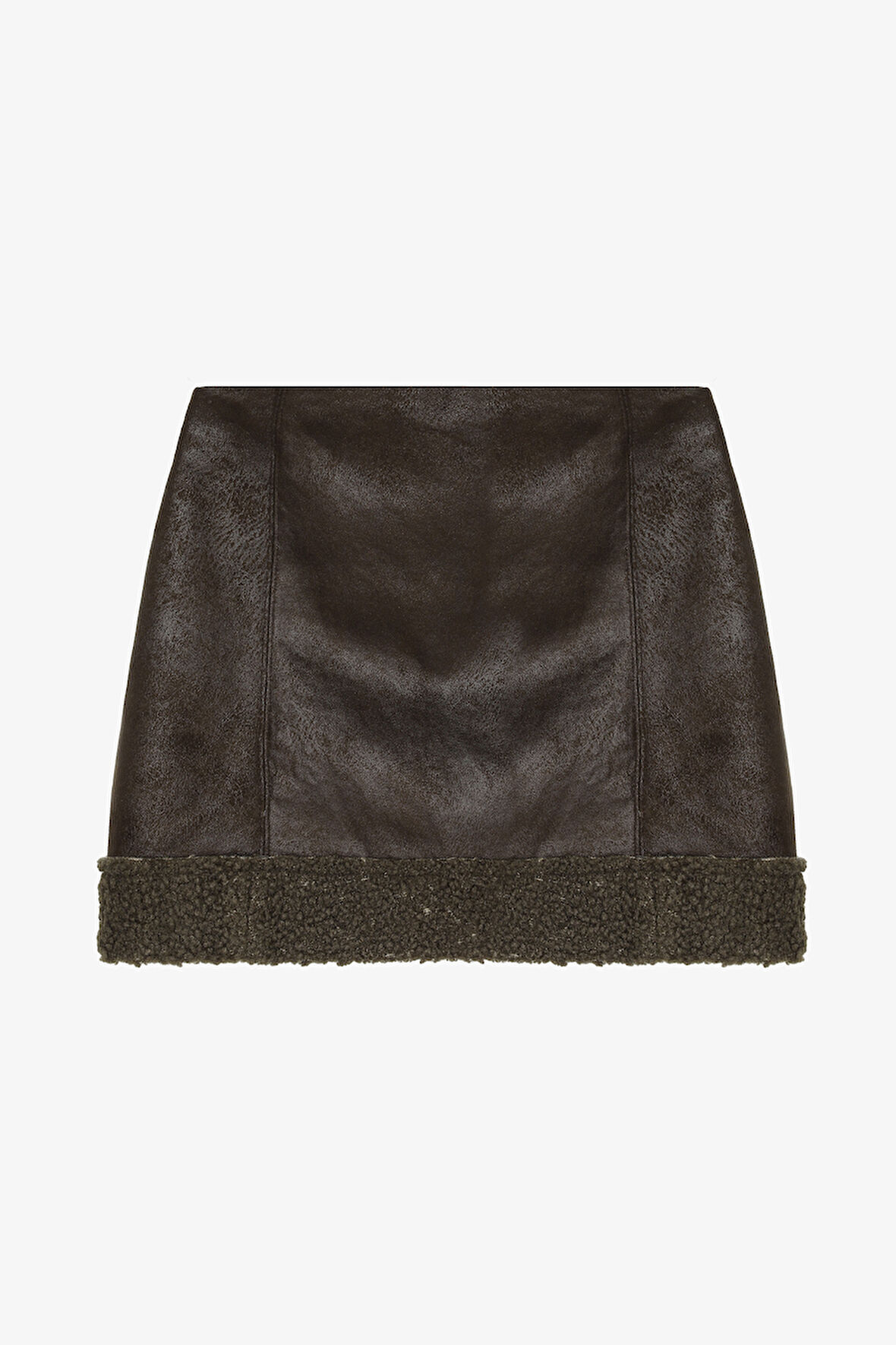 Kürk Garnili Süet Mini Etek Haki