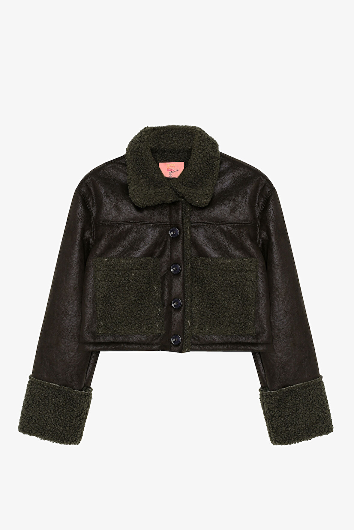 Kürk Garnili Süet Kısa Mont Haki