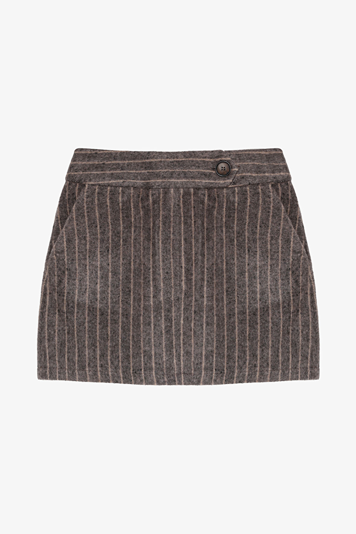 Çizgili Kaşe Mini Etek Vizon