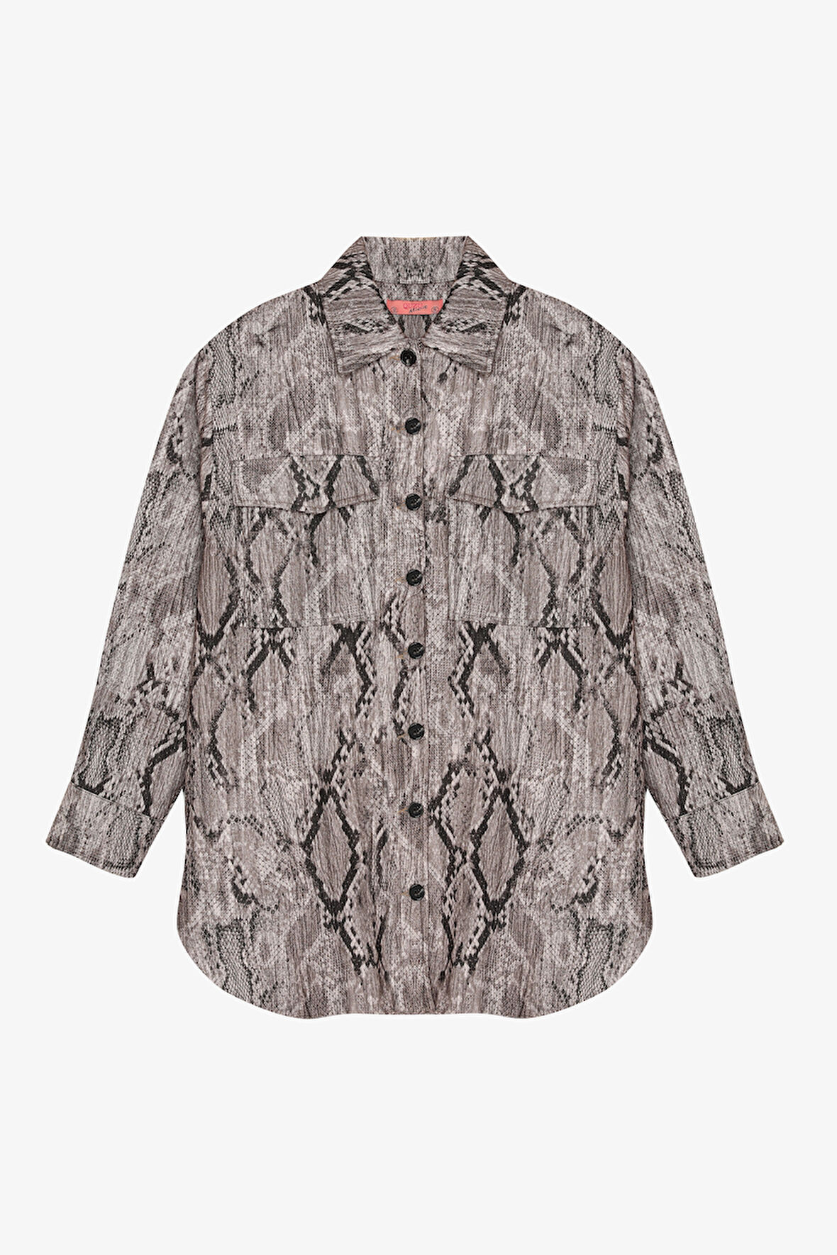 Yılan Desenli Oversize Gömlek Kahverengi