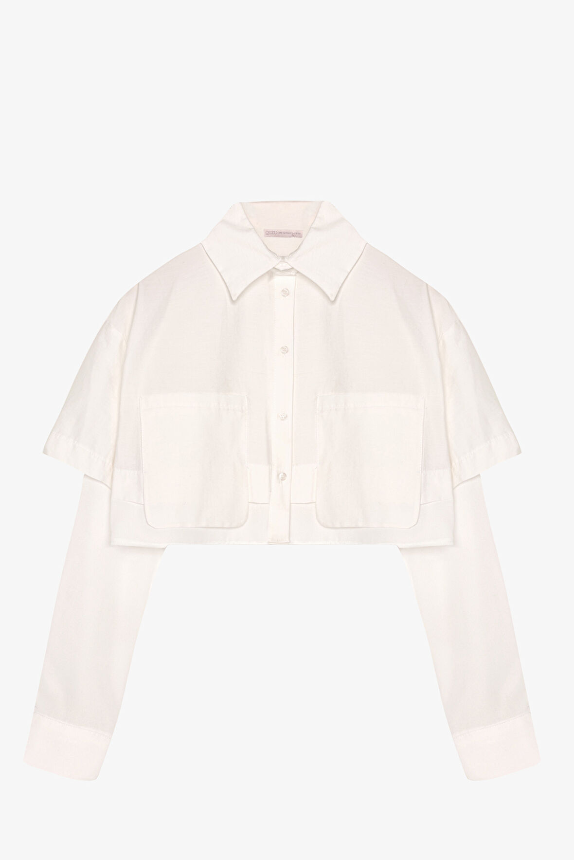 Çift Kat Görünümlü Crop Gömlek Ekru