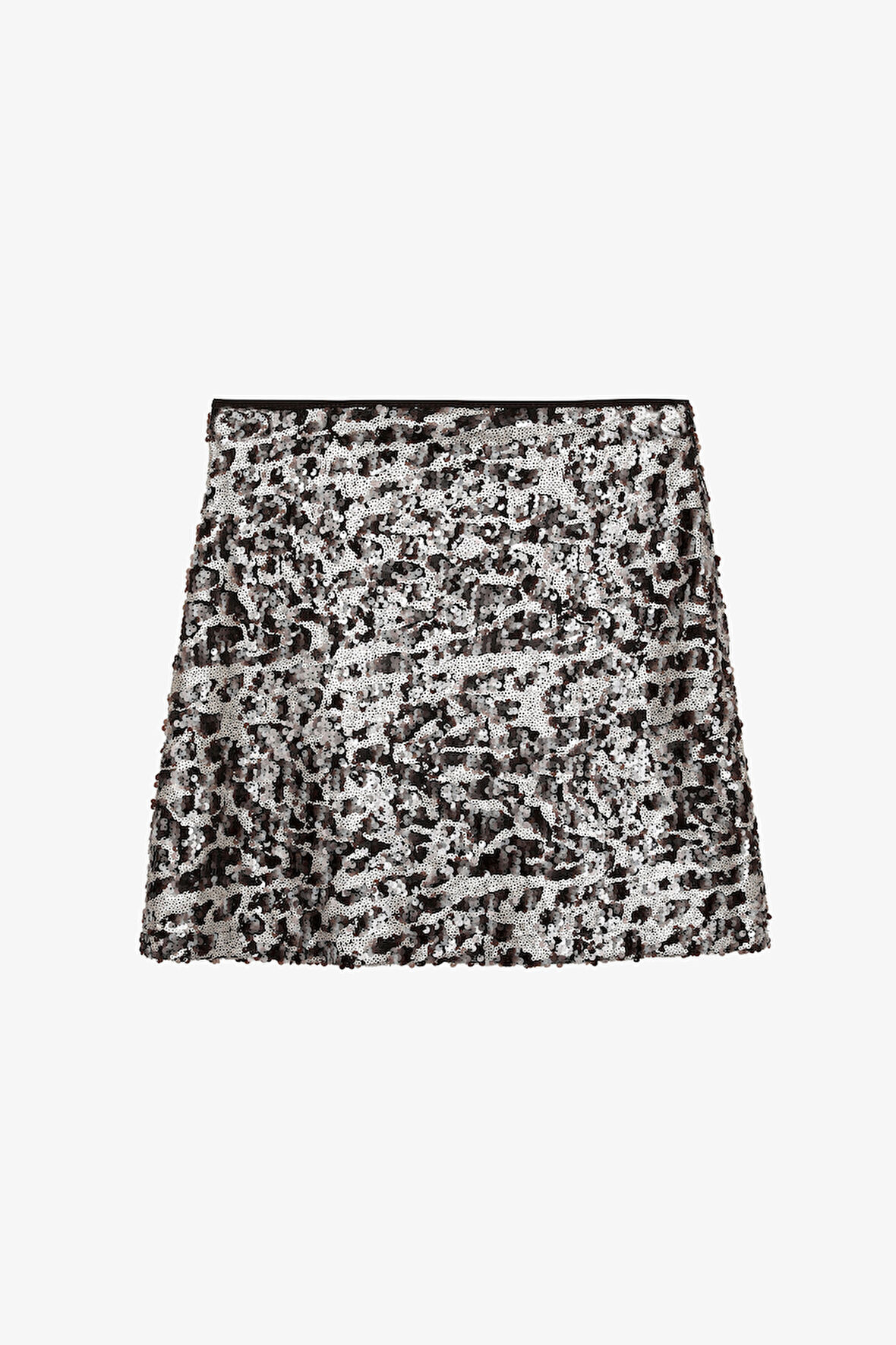 Payetli Leopar Desen Mini Etek Kahverengi