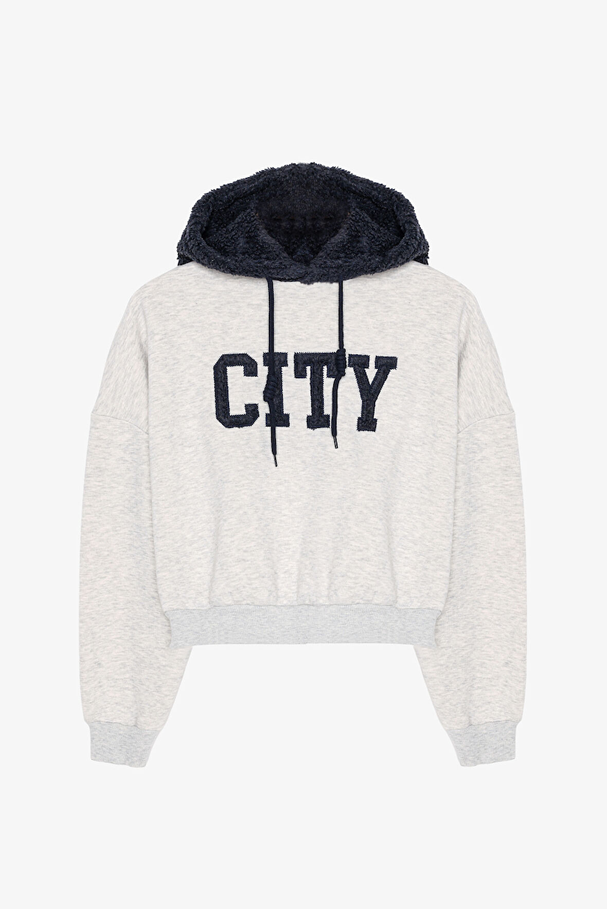 Peluş Kapüşonlu Nakışlı Sweatshirt Grimelanj