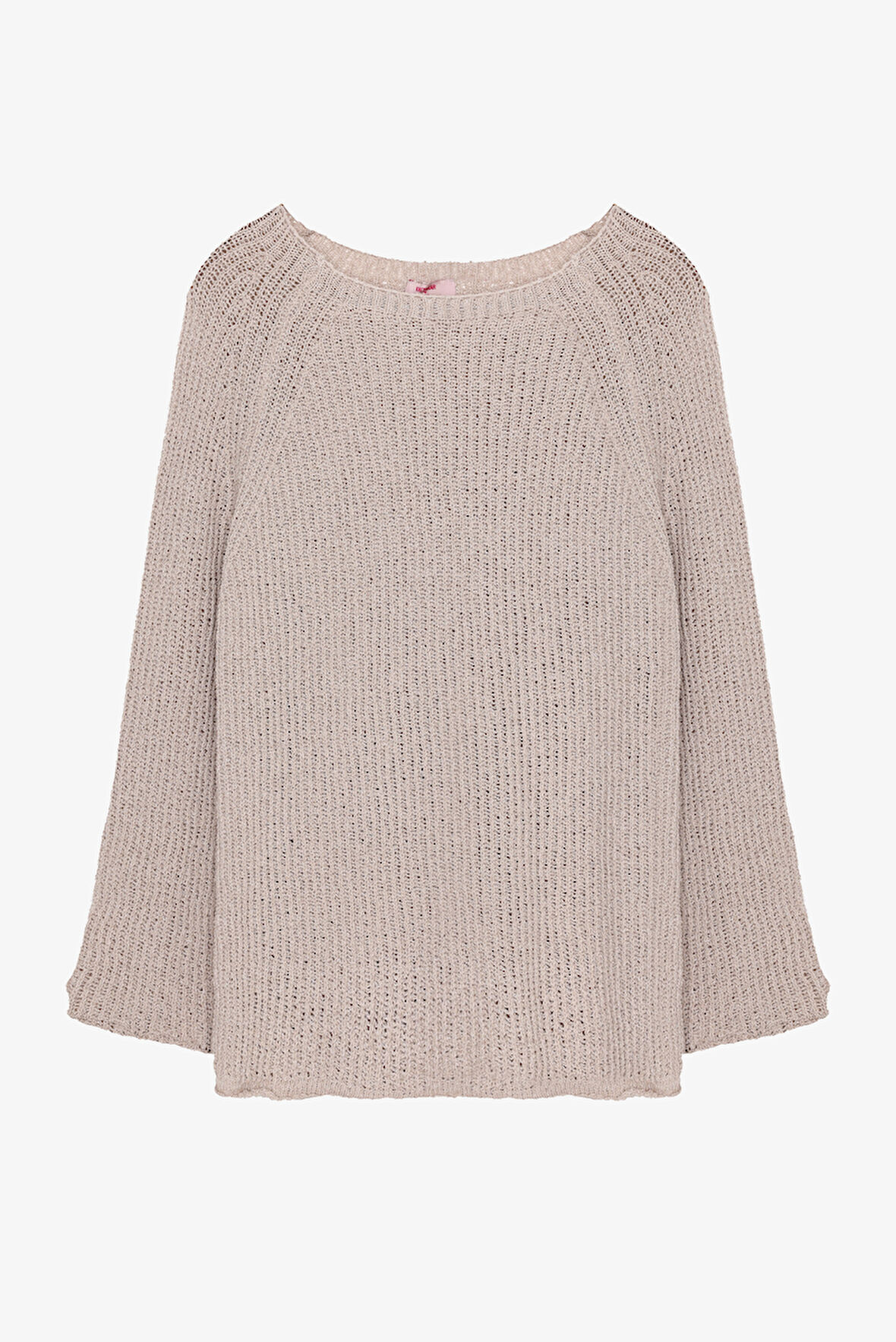 Kayık Yaka Oversize Triko Kazak Bej