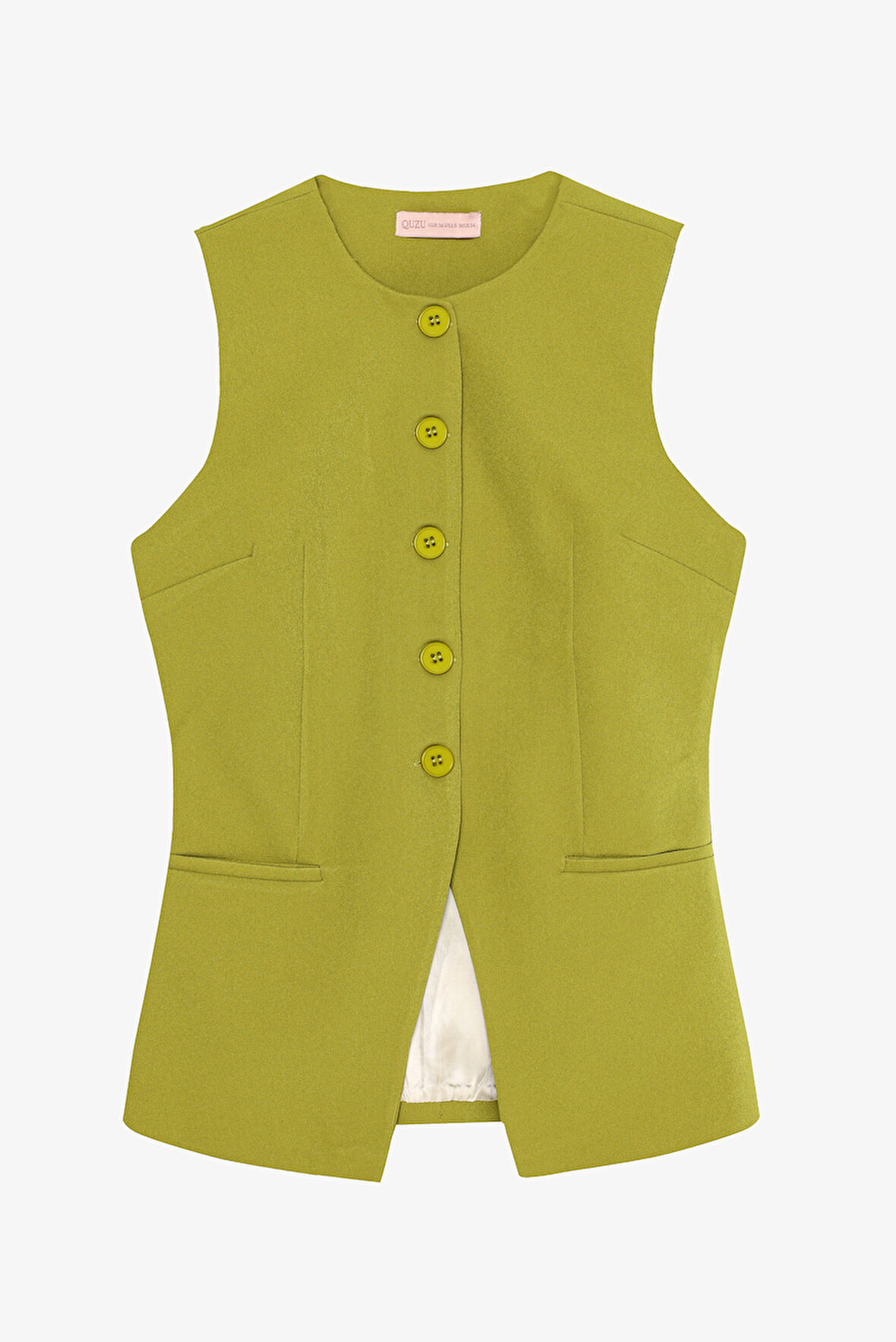 Düğmeli V Kesim Kolsuz Yelek Olive