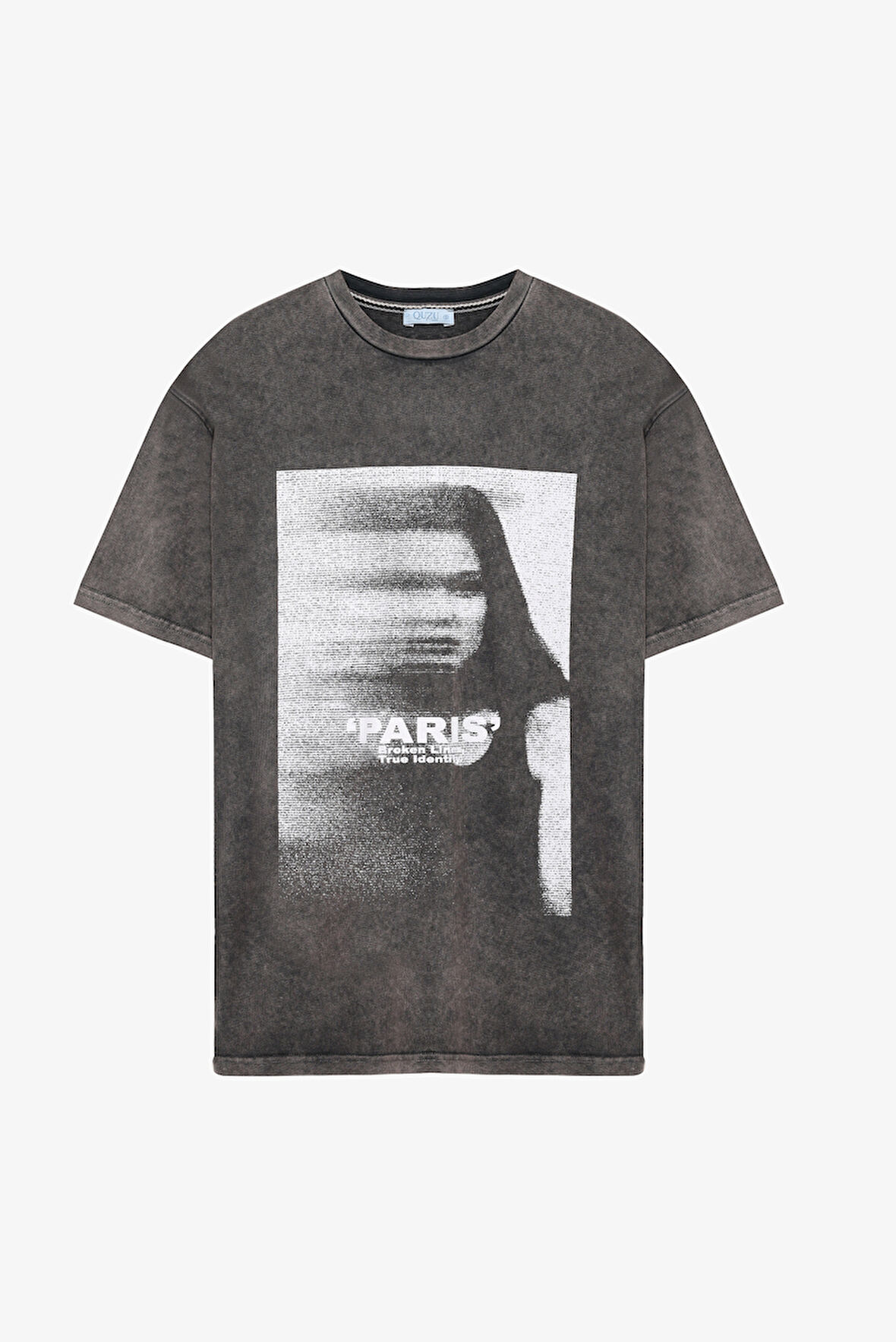 Yıkamalı Paris Baskılı Oversize Tişört Antrasit