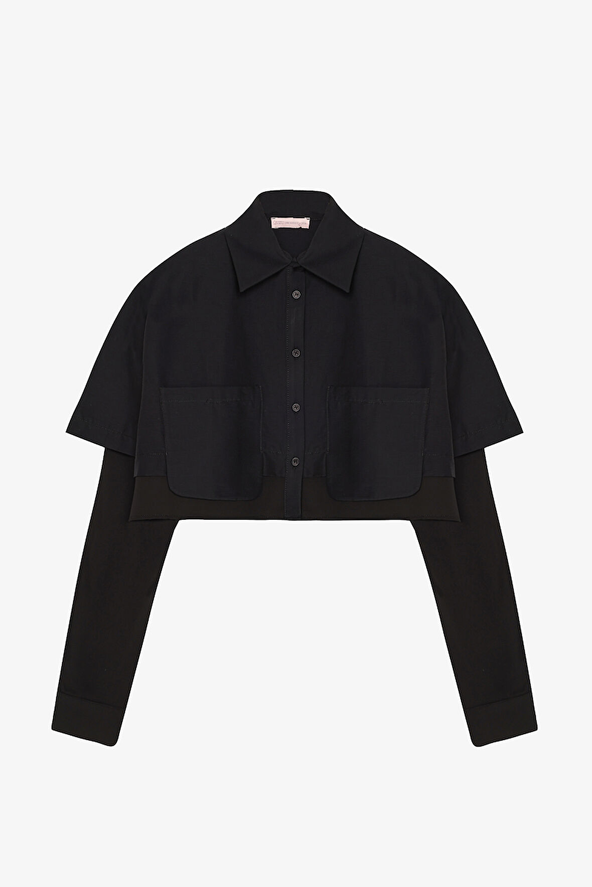 Çift Kat Görünümlü Crop Gömlek Siyah