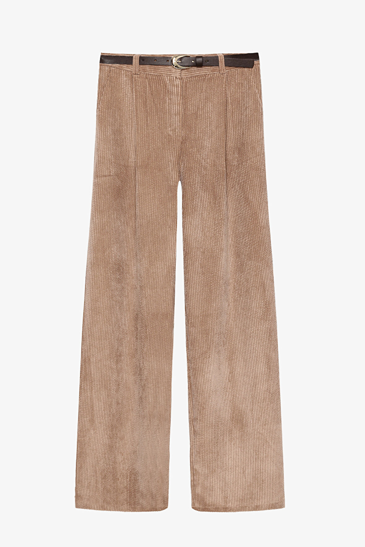 Kemerli Fitilli Kadife Bol Paça Pantolon Camel