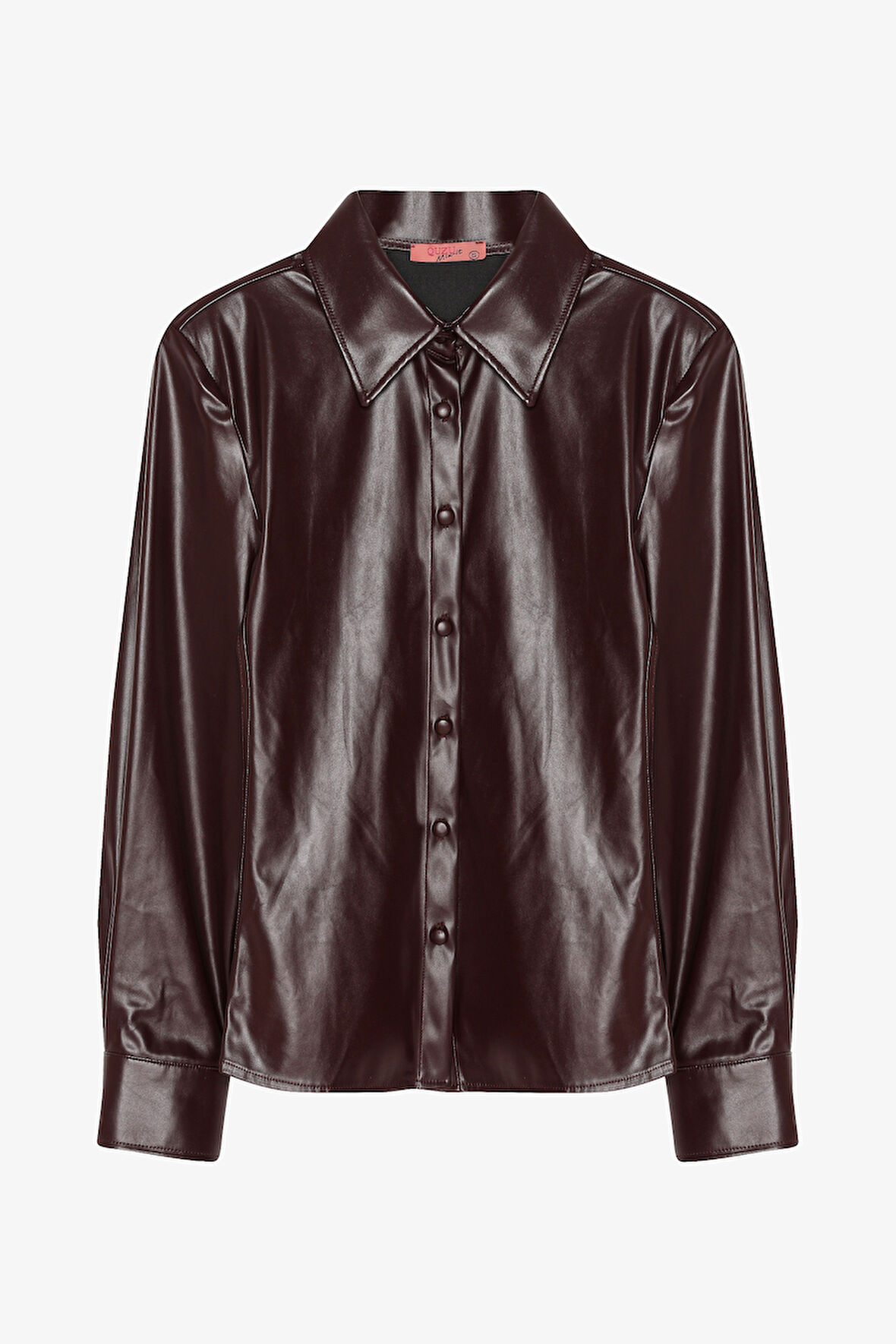 Bele Oturan Deri Gömlek Bordo