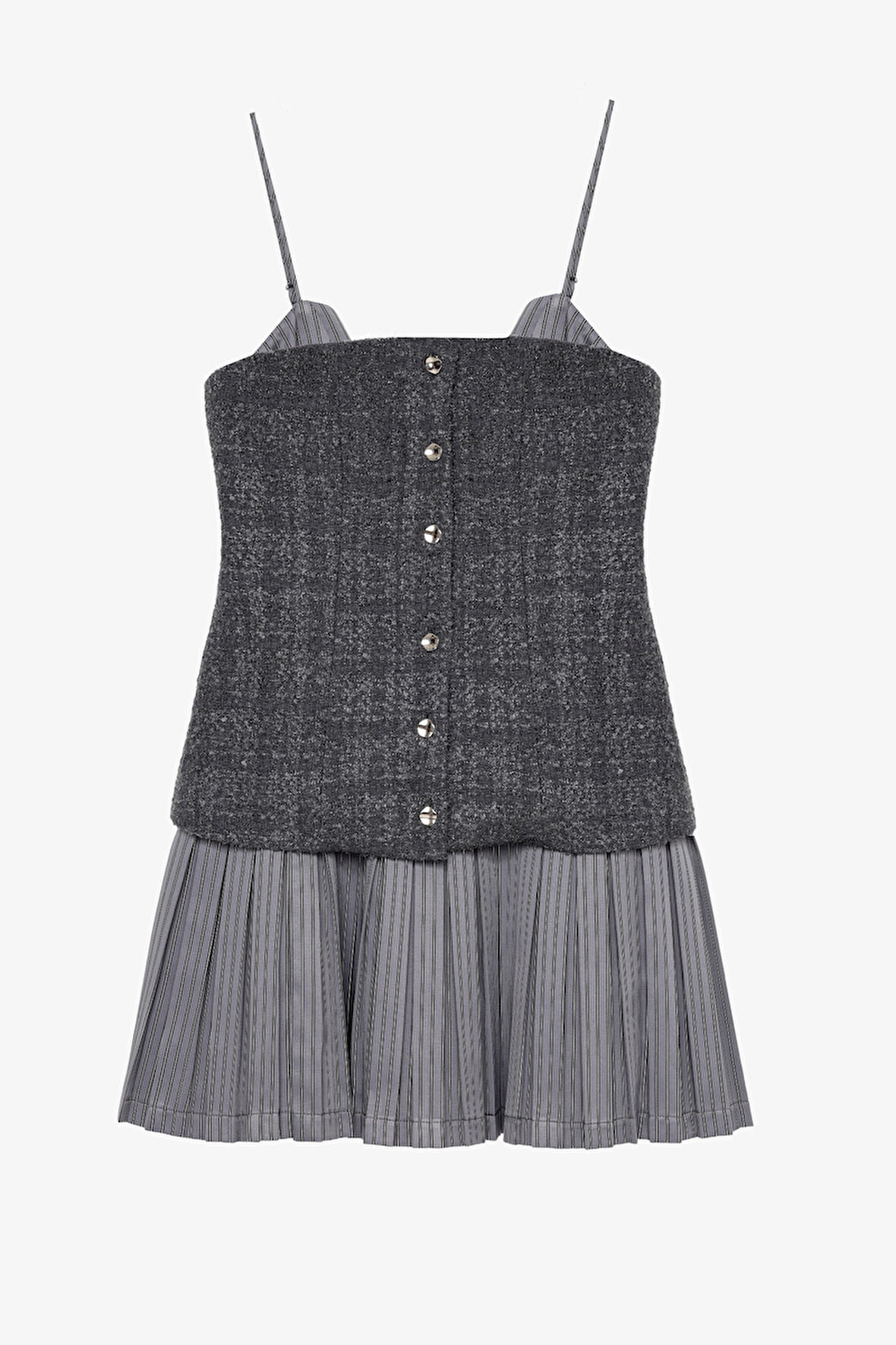 Tüvit Büstiyer Garnili Pileli Mini Elbise Antrasit