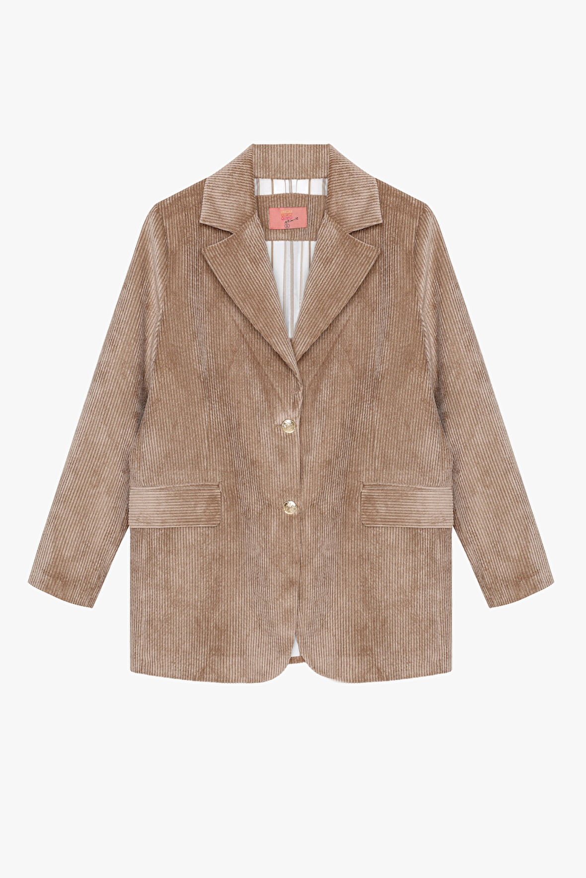 Broş Aksesuarlı Kadife Blazer Ceket Camel