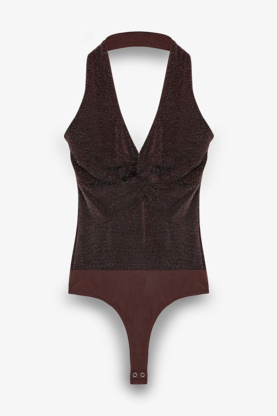 Simli Drape Düğümlü Bodysuit Kahverengi