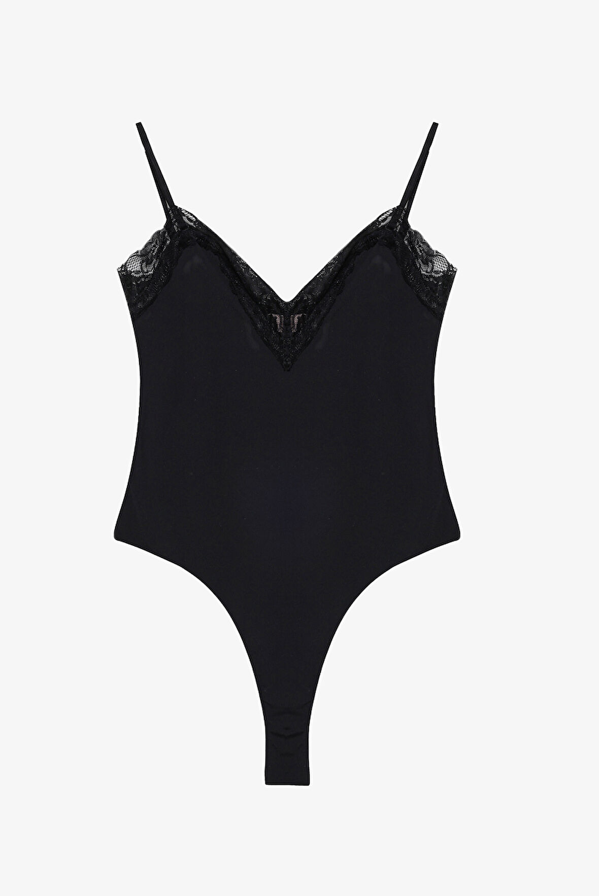 Dantel Yaka Askılı Bodysuit Siyah