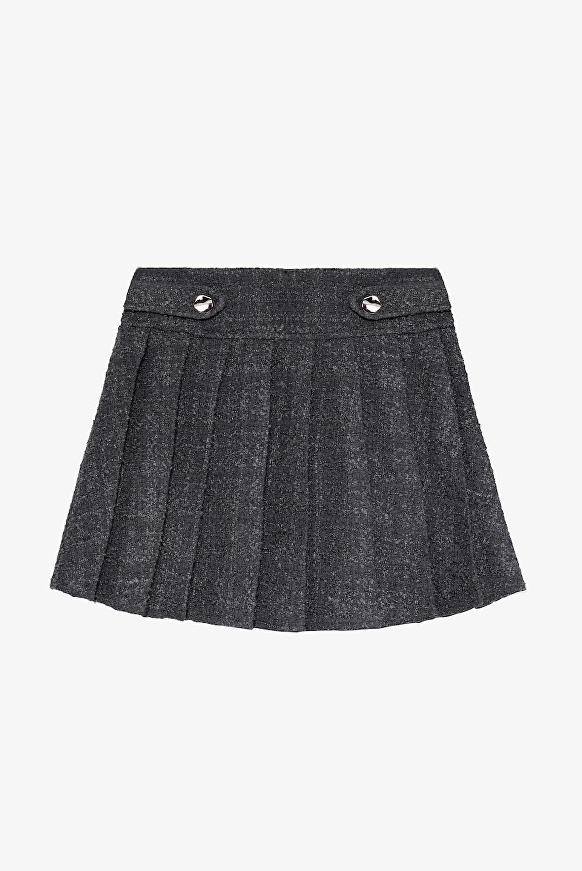 Düğme Detaylı Pileli Tüvit Mini Etek Antrasit