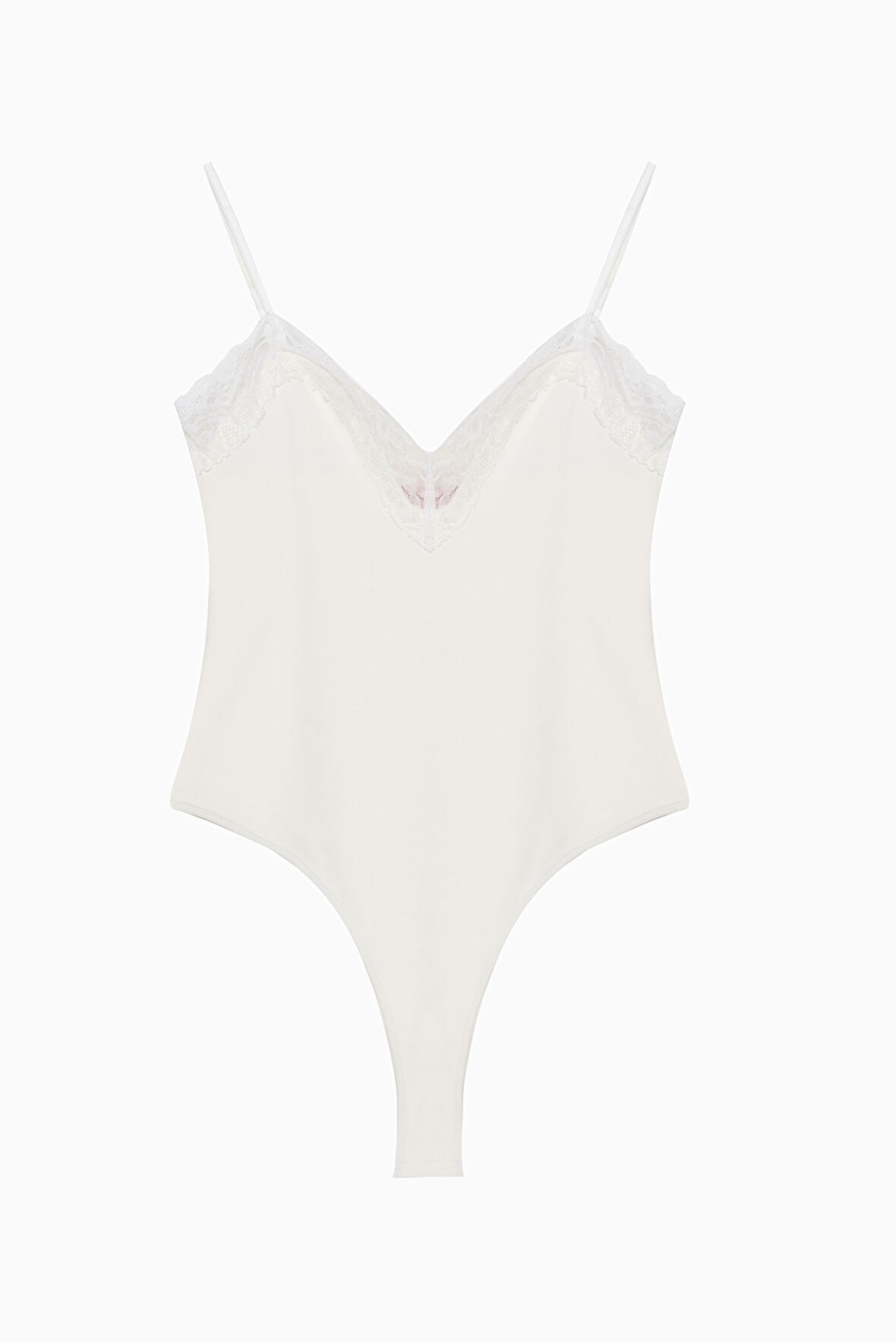 Dantel Yaka Askılı Bodysuit Ekru