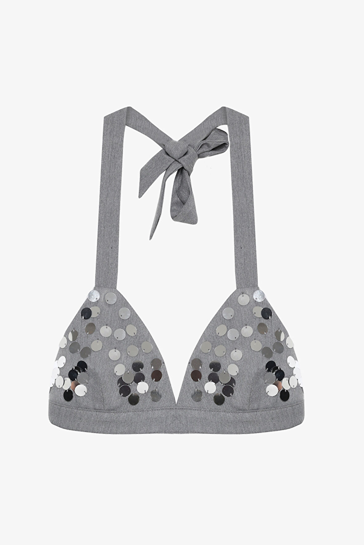 Payet İşlemeli Büstiyer Bluz Gri