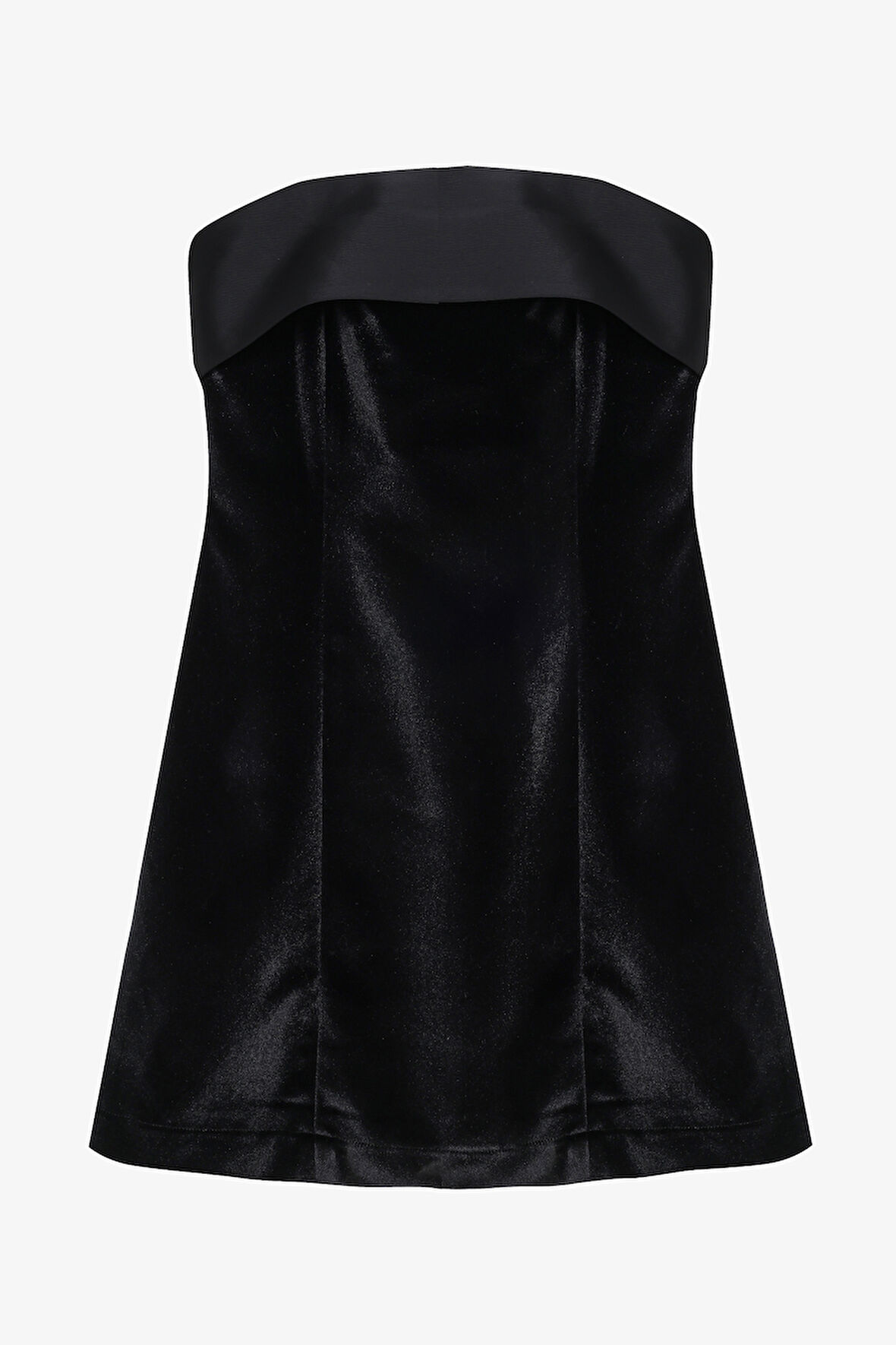 Saten Bantlı Kadife Straplez Mini Elbise Siyah