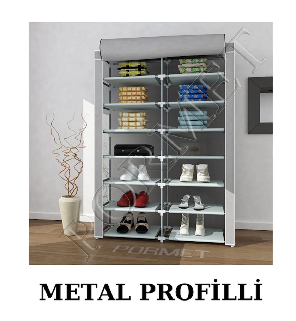 beyazpazar BEZ DOLAP AYAKKABILIK METAL PROFİLLİ 2 BÖLMELİ ÇOK AMAÇLI DOLAPGRİ