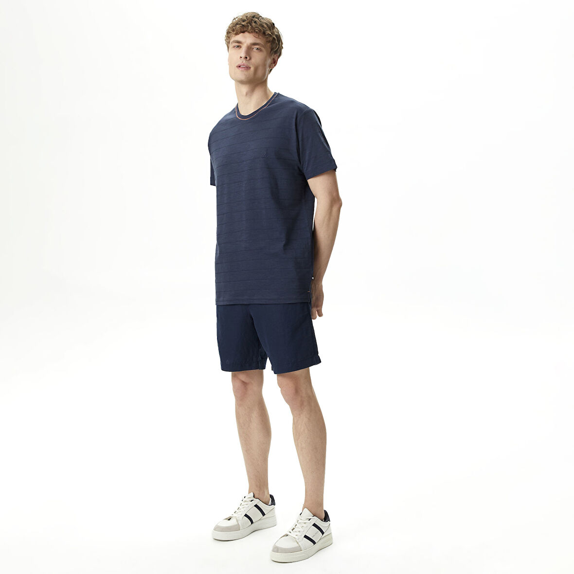 Nautica Erkek Lacivert Classic Fit Keten Bermuda
