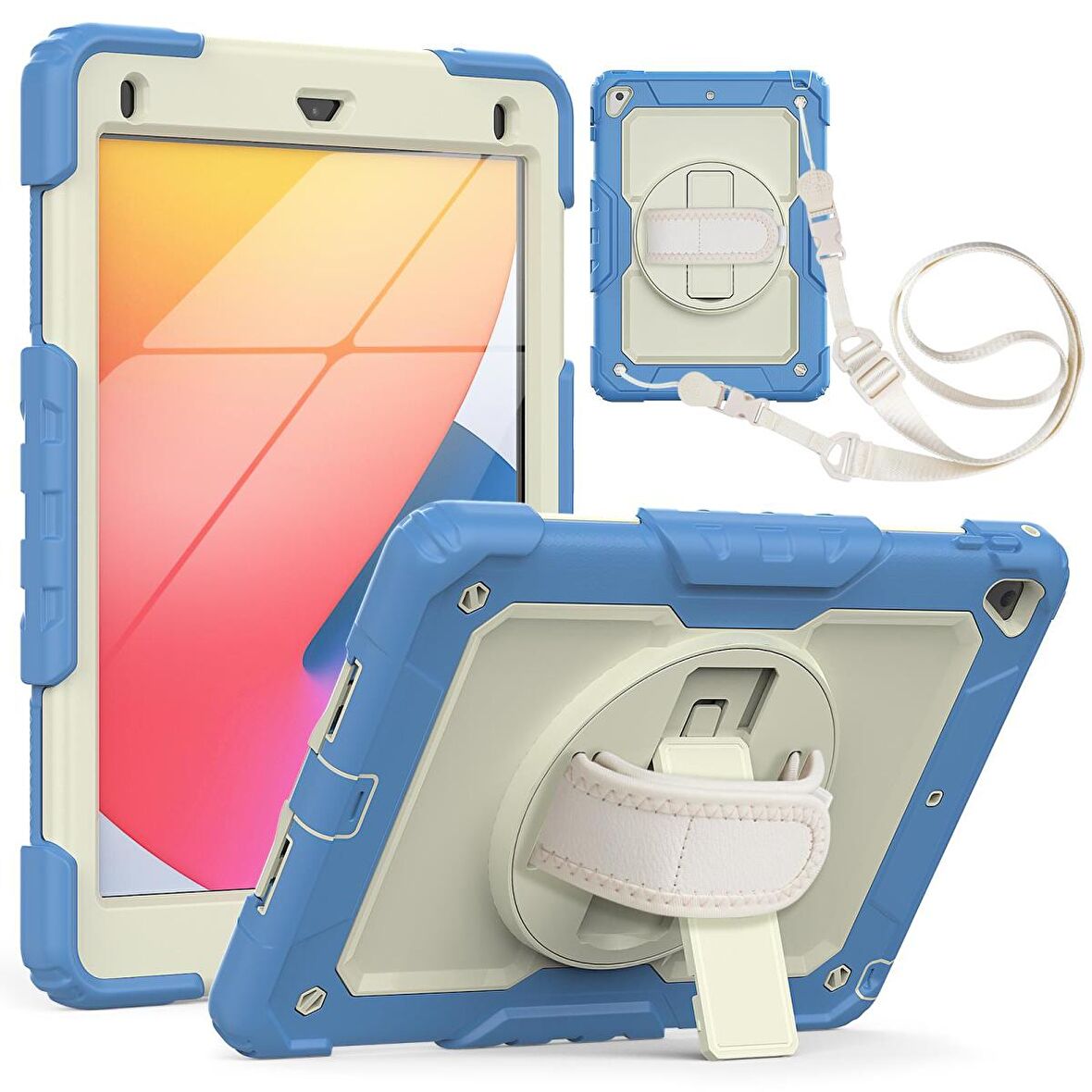 iPad 2017/2018 9.7" Strap,Kalemlikli,Ekran Korumalı Tablet Kılıfı Darbeyi Savar Askılı 360° Kılıf