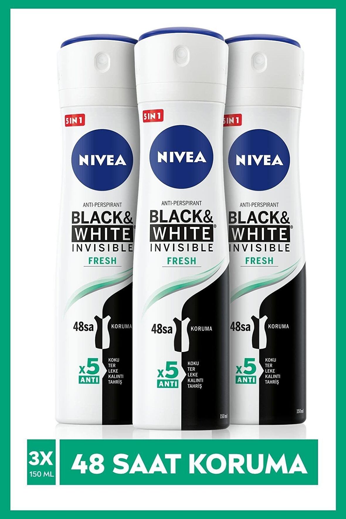 Nivea Invısıble Black&whıte Fresh Sprey Deodorant 150ml Kadın 3'lü Paket