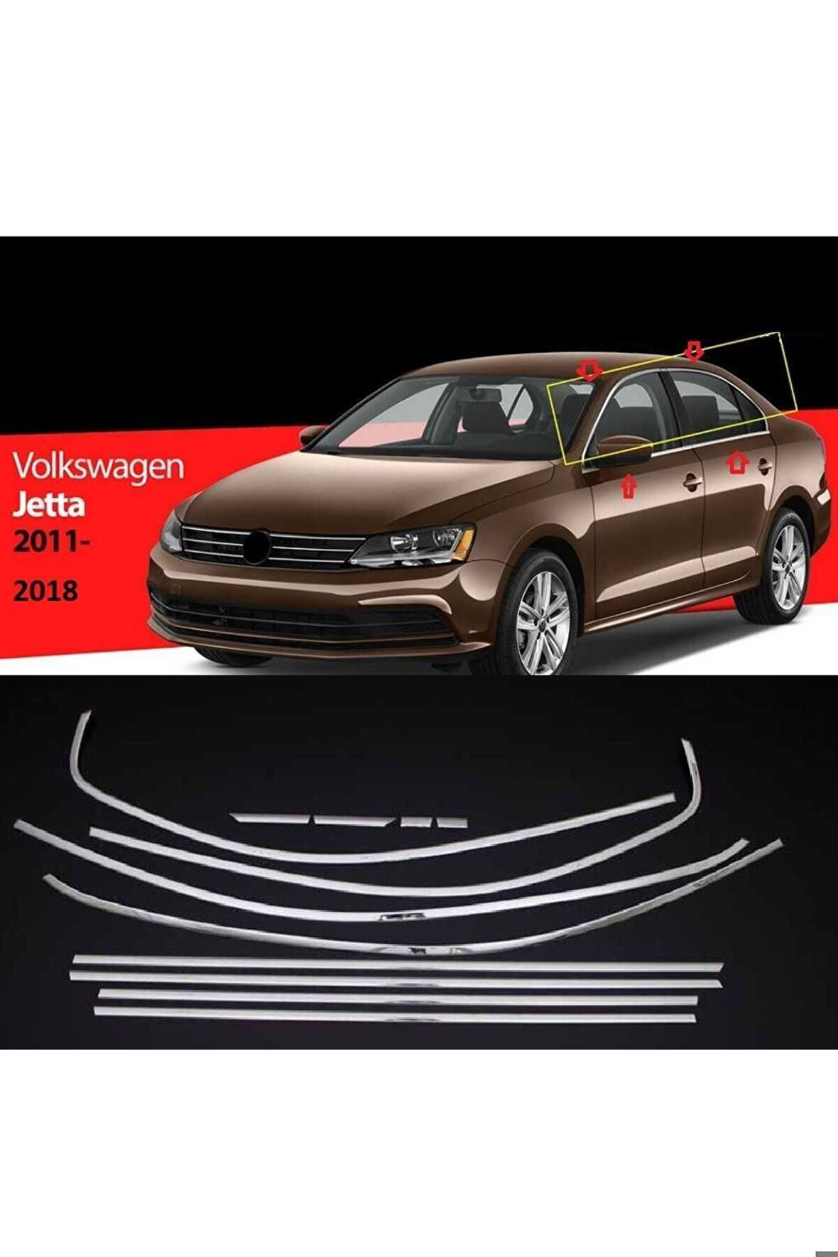 Vw Jetta Cam Çerçevesi Kenar Çıtası Krom Tamtur 2011 / 2020