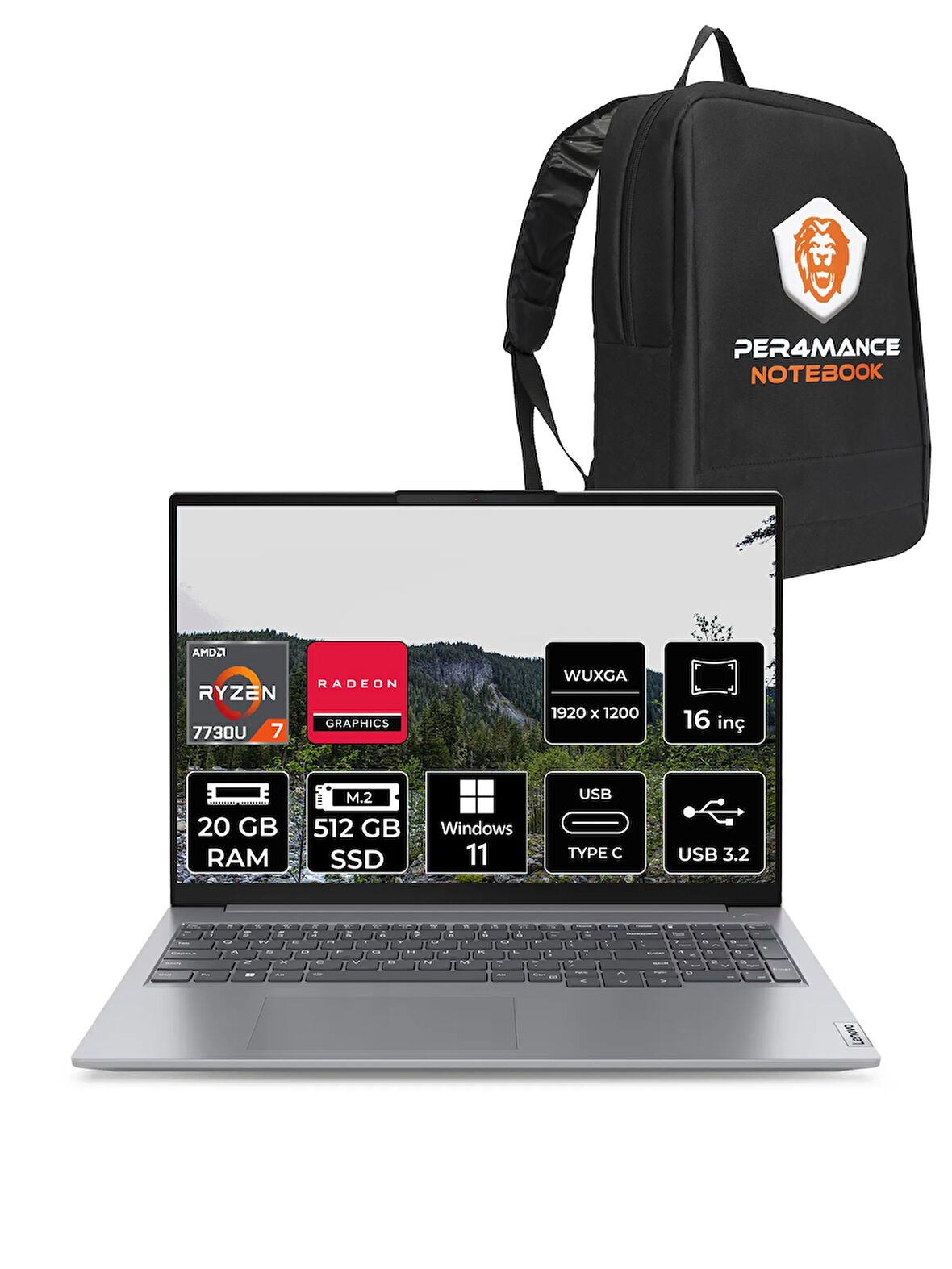 Lenovo Thinkbook 16 G6 R7 7730U 20GB 512GB SSD 16'' WUXGA W11H Dizüstü Bilgisayar & PER4 ÇANTA