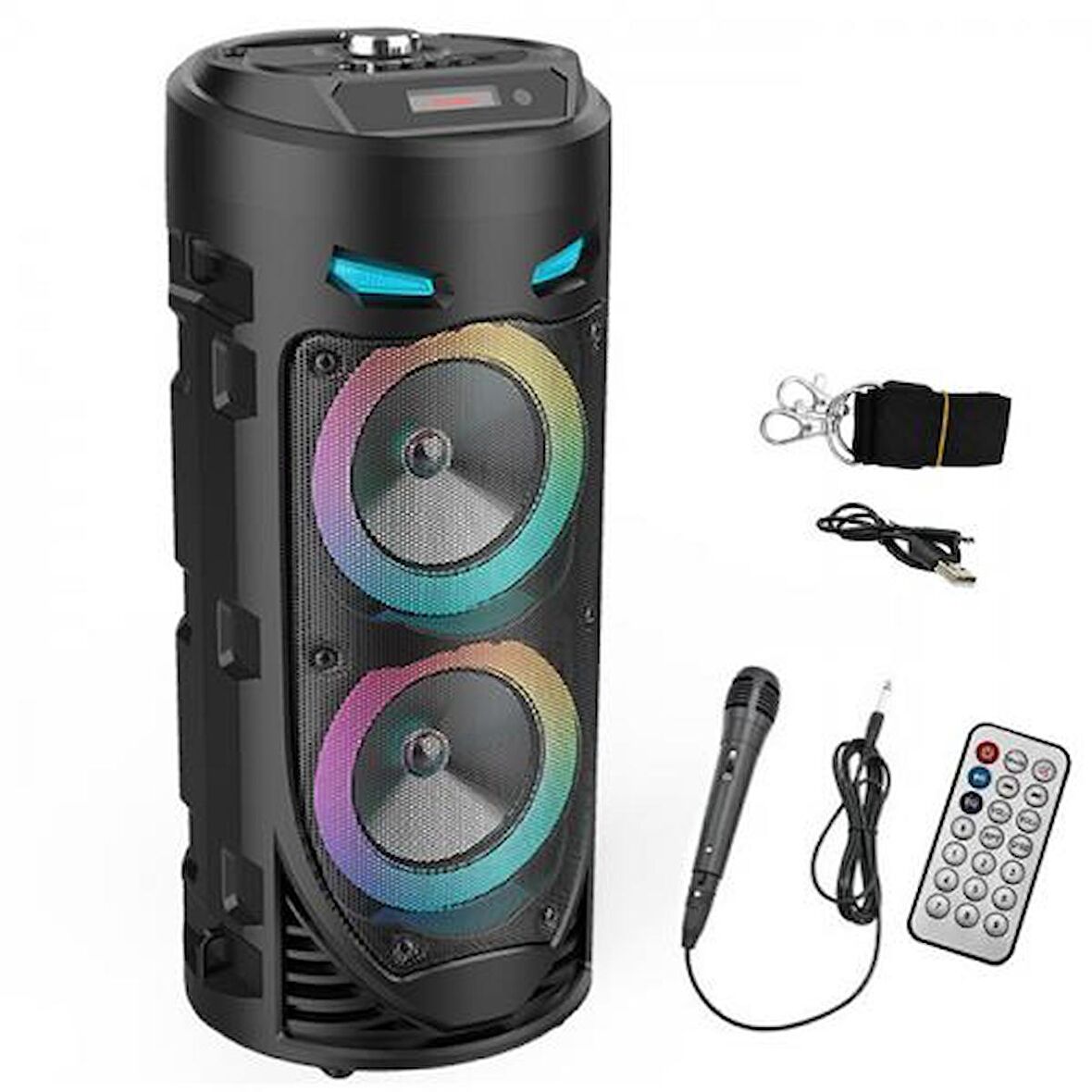 Coofbe RGB Led Işıklı Mikrofonlu 1800Mah Uzun Şarjlı Bluetooth Hoparlör Speaker Radyo Sd USB Girişli 