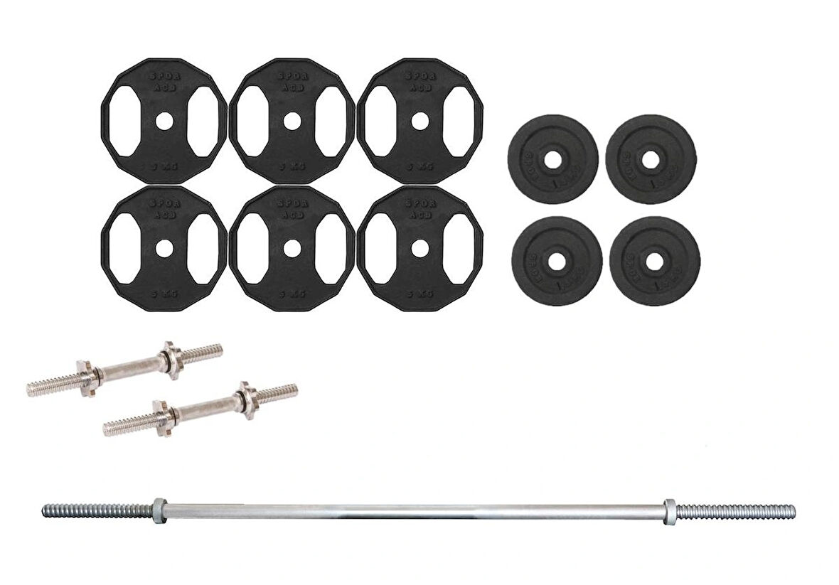50 Kg Döküm Ağırlık Halter Dambıl Seti 150 Cm Uzun Barlı