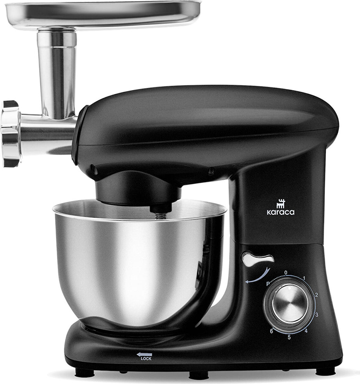 Karaca Multichef Stand Mikser ShinyBlack Mutfak Şefi 1900W 5,5L Kıyma Çekme/Sucuk-Sosis/İçli Köfte Aparatlı