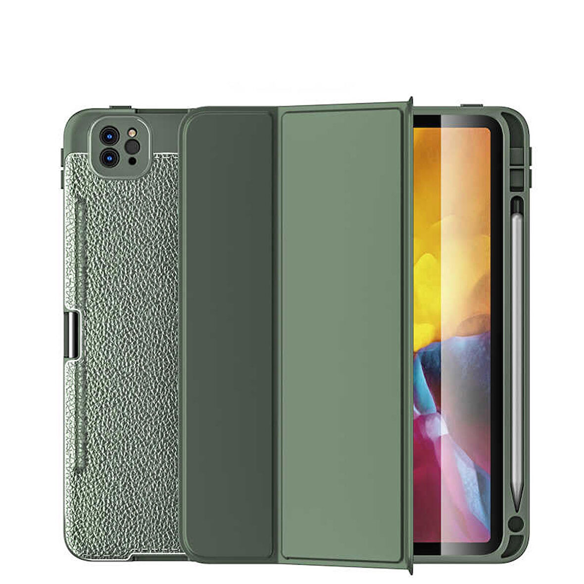 Smcase Apple iPad Pro 12.9 2021 5.Nesil Kılıf Kapaklı Standlı Kalem Bölmeli Deri Görünümlü w2