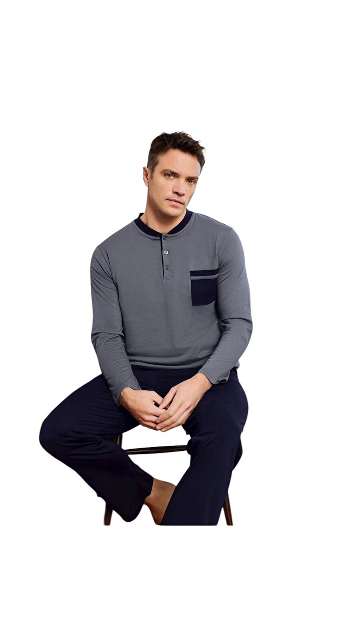 Pijamoni Erkek %100 Pamuk Penye Mevsimlik Uzun Kollu Pijama Takımı 6840