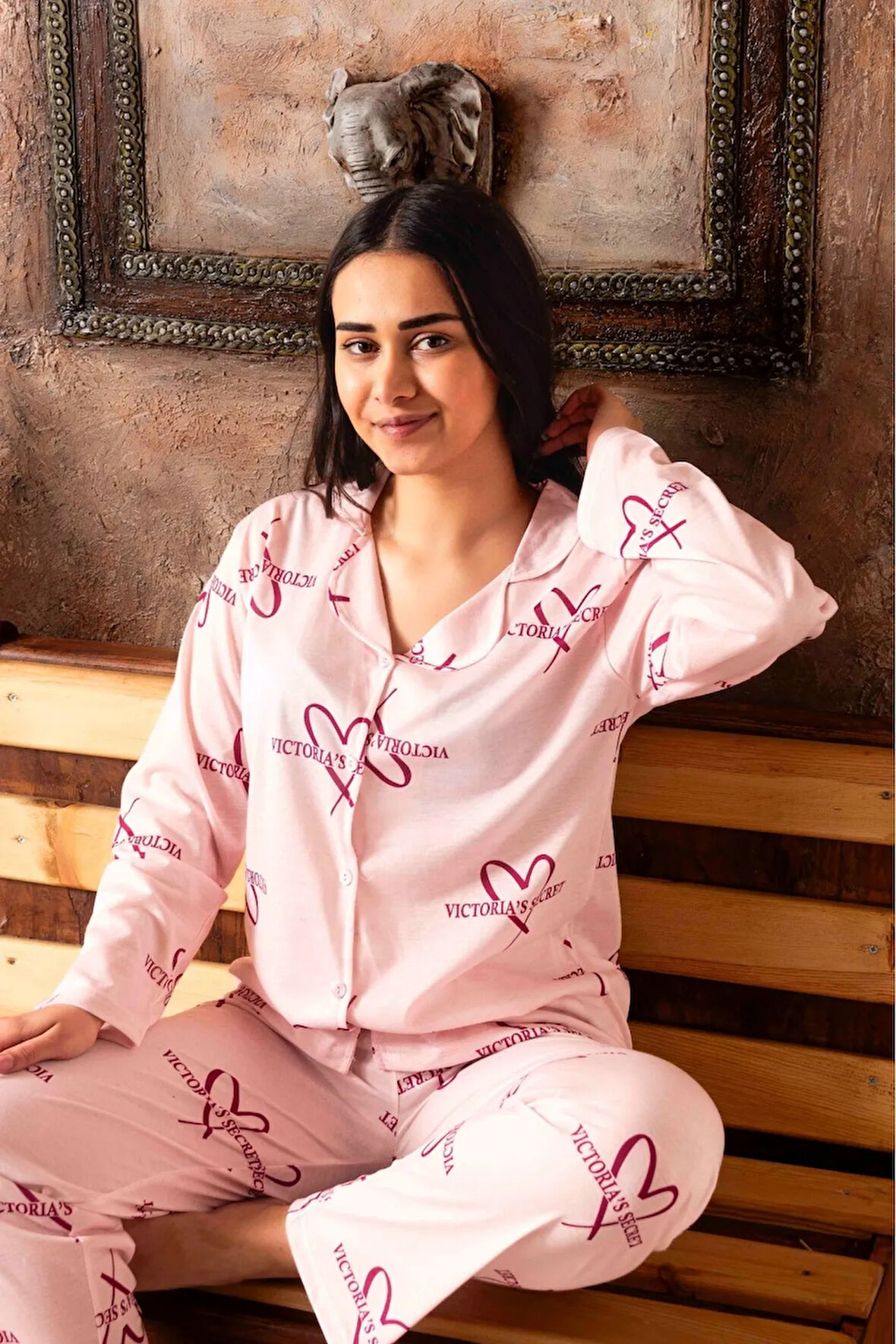 Kadın Homewear Victor Secret Süprem Kumaş Baskılı Pijama Takımı Yeni Sezon