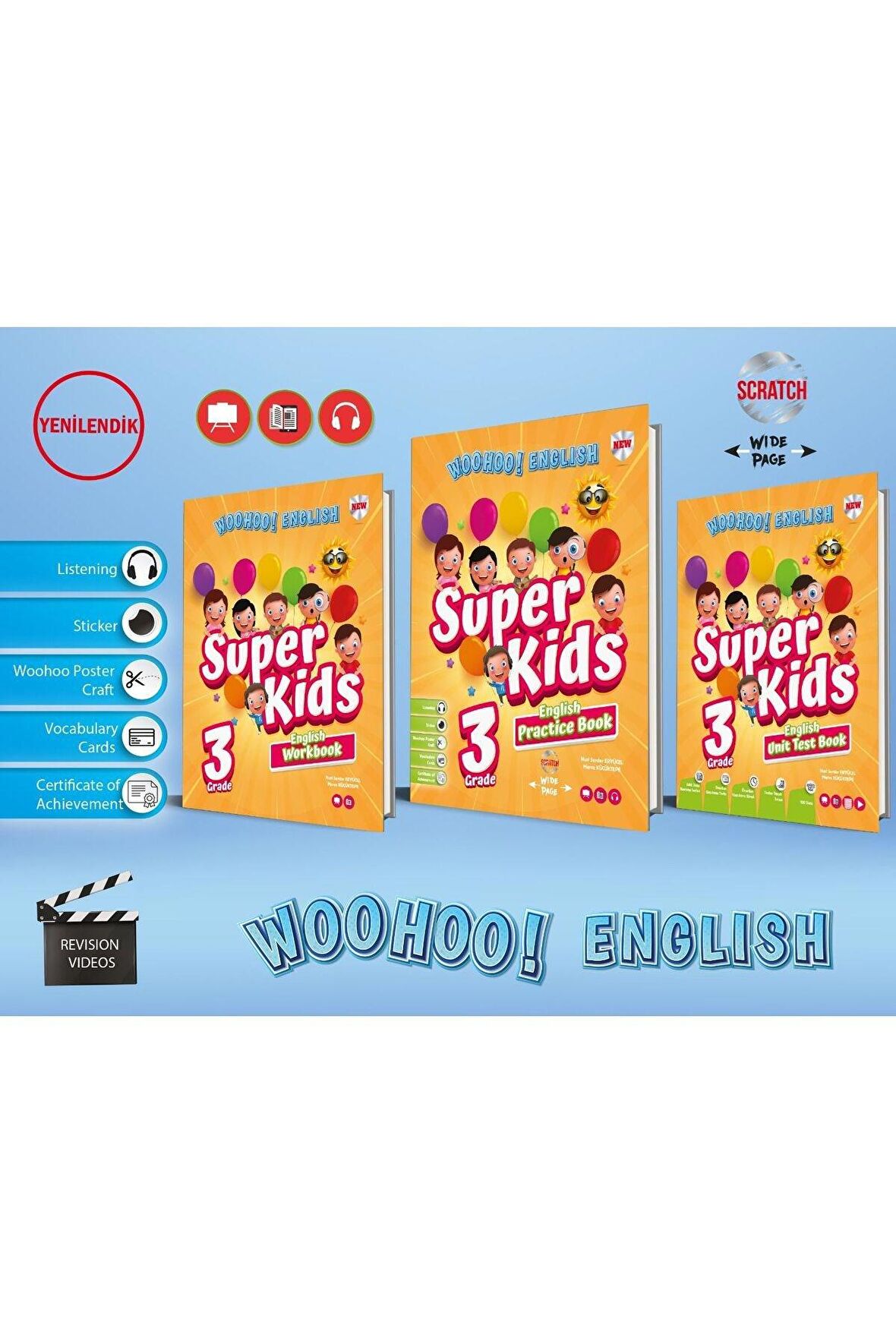 3. Sınıf Woohoo English Süper Kids (Practice Book+ Workbook + Unıt Test Book)