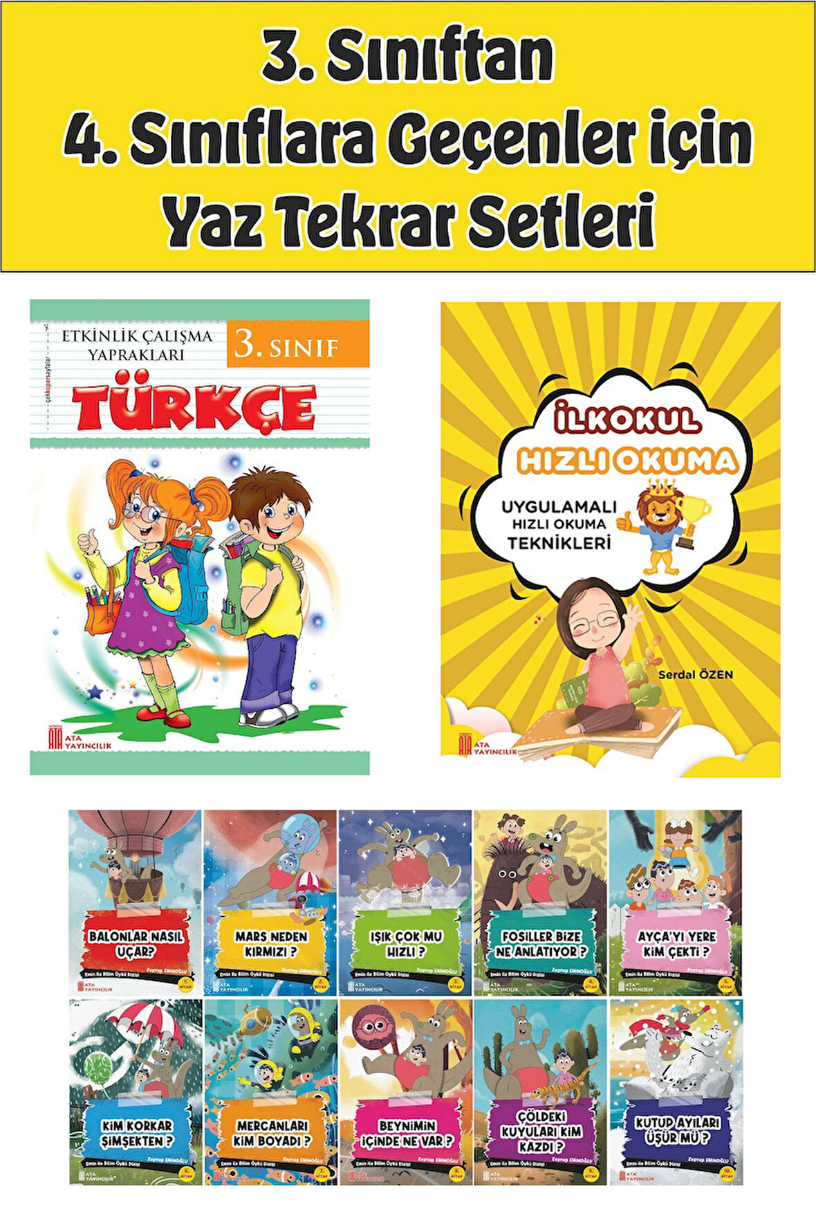 3.Sınıftan 4.Sınıfa Geçenler İçin  Hızlı Okuma ile Türkçe Etkinlik Kitabım+10 lu Hikaye Seti 3
