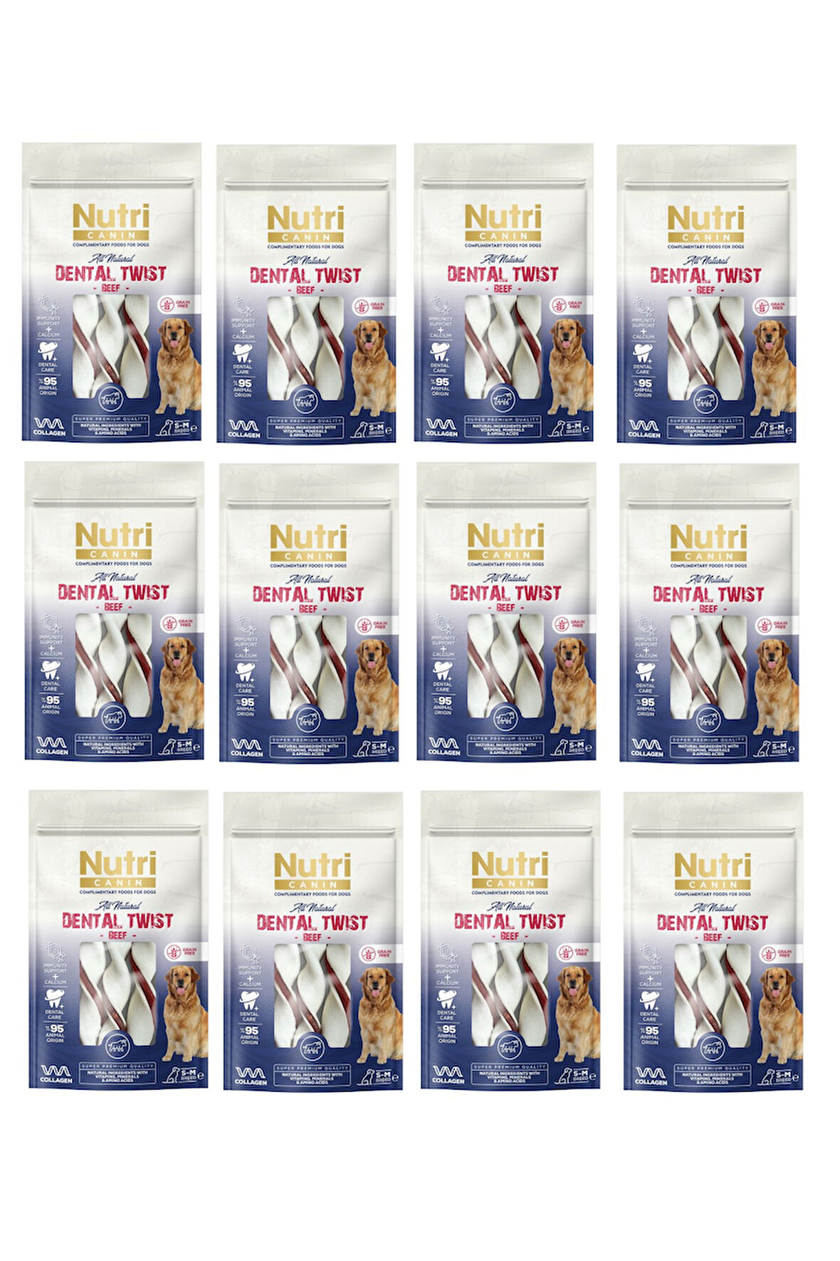 Nutri Canin Dental Twist Sığır Etli S-M Irk İçin Köpek Ödülü 80 Gr. X 12 Adet