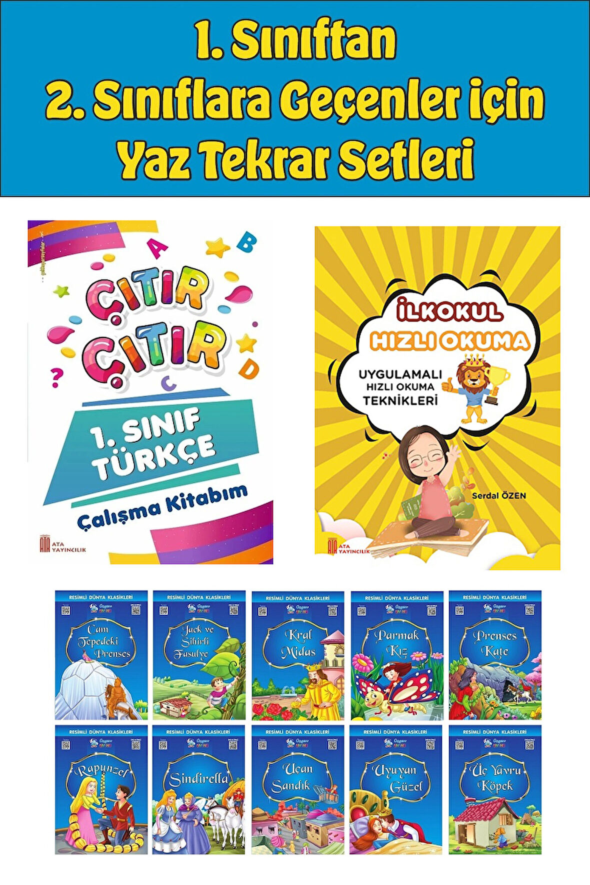 1.Sınıftan 2.Sınıfa Geçenler İçin  Hızlı Okuma ile Çıtır Türkçe Çalışma Kitabım+10 lu Hikaye Seti