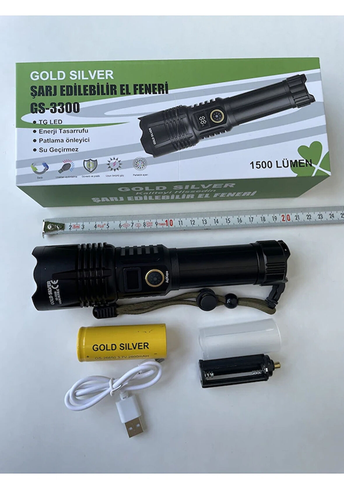 Gold Silver Gs-3300 En Yeni Model El Feneri 1500 Lümen zoomlu 